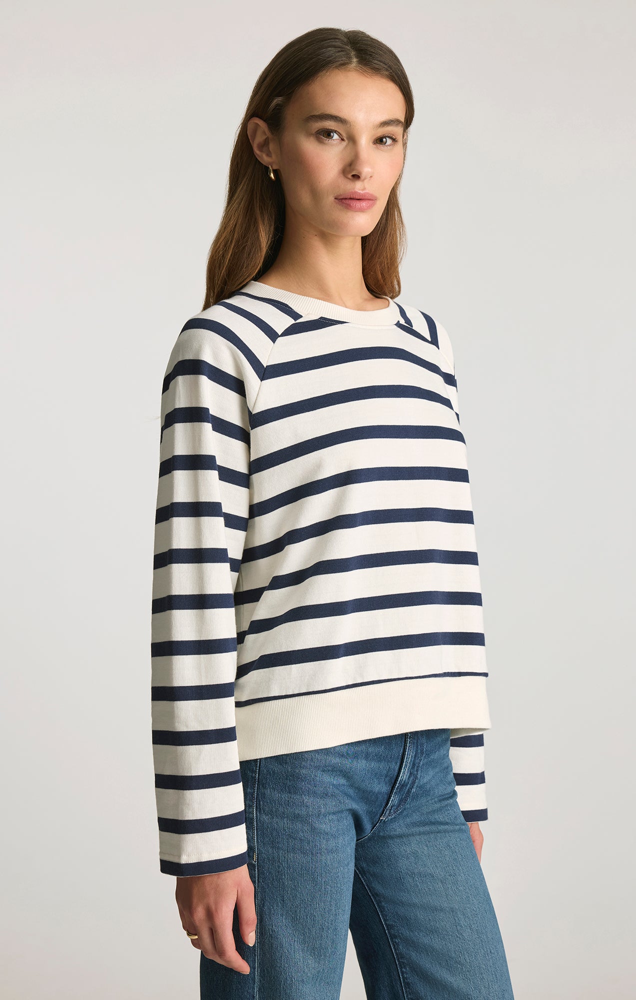 CREW NECK SWEATSHIRT IN BLACK IRIS STRIPE - Mavi Jeans