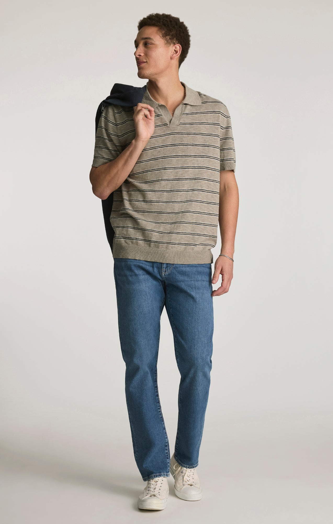 JOHNNY COLLAR POLO SWEATER IN ELEPHANT SKIN - Mavi Jeans