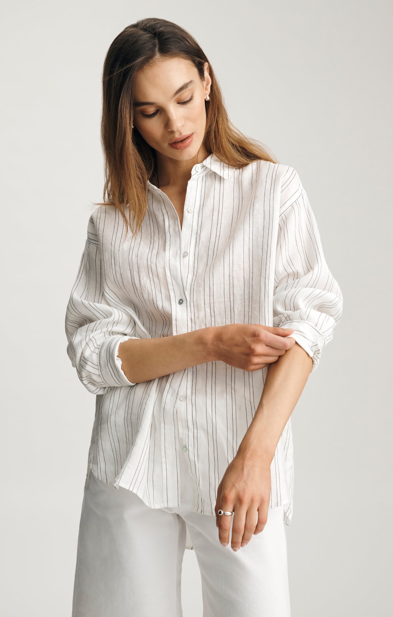 LINEN OVERSIZED BUTTON-UP SHIRT IN BLACK STRIPED - Mavi Jeans
