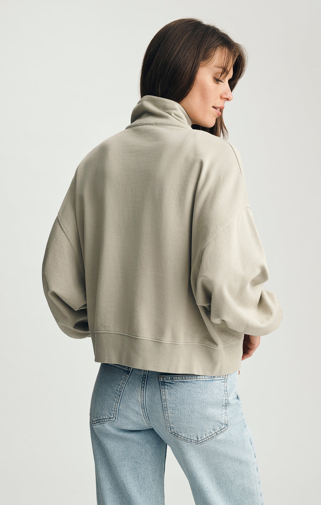 BUTTON-UP FUNNEL NECK SWEATSHIRT IN SEAGRASS - Mavi Jeans