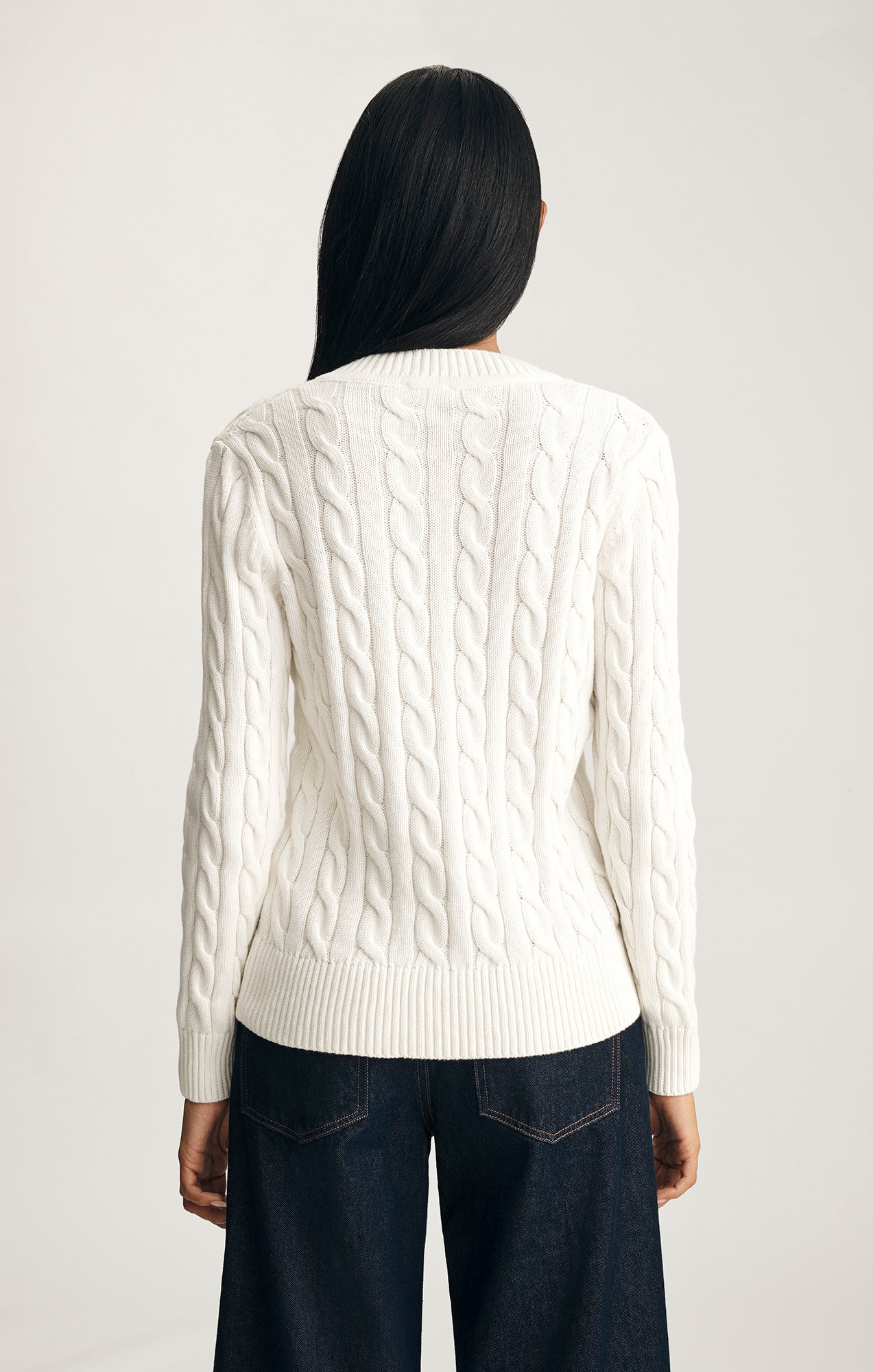 Mavi Women's Cable-Knit V-Neck Sweater In Antique White – Mavi Jeans