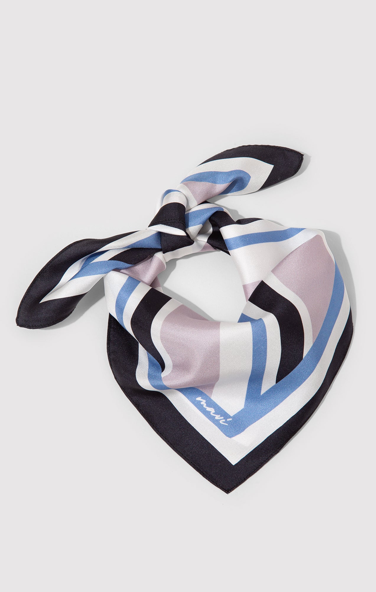 SMALL SILK DOUBLE STRIPED BANDANA IN NAVY BLUE STRIPE - Mavi Jeans