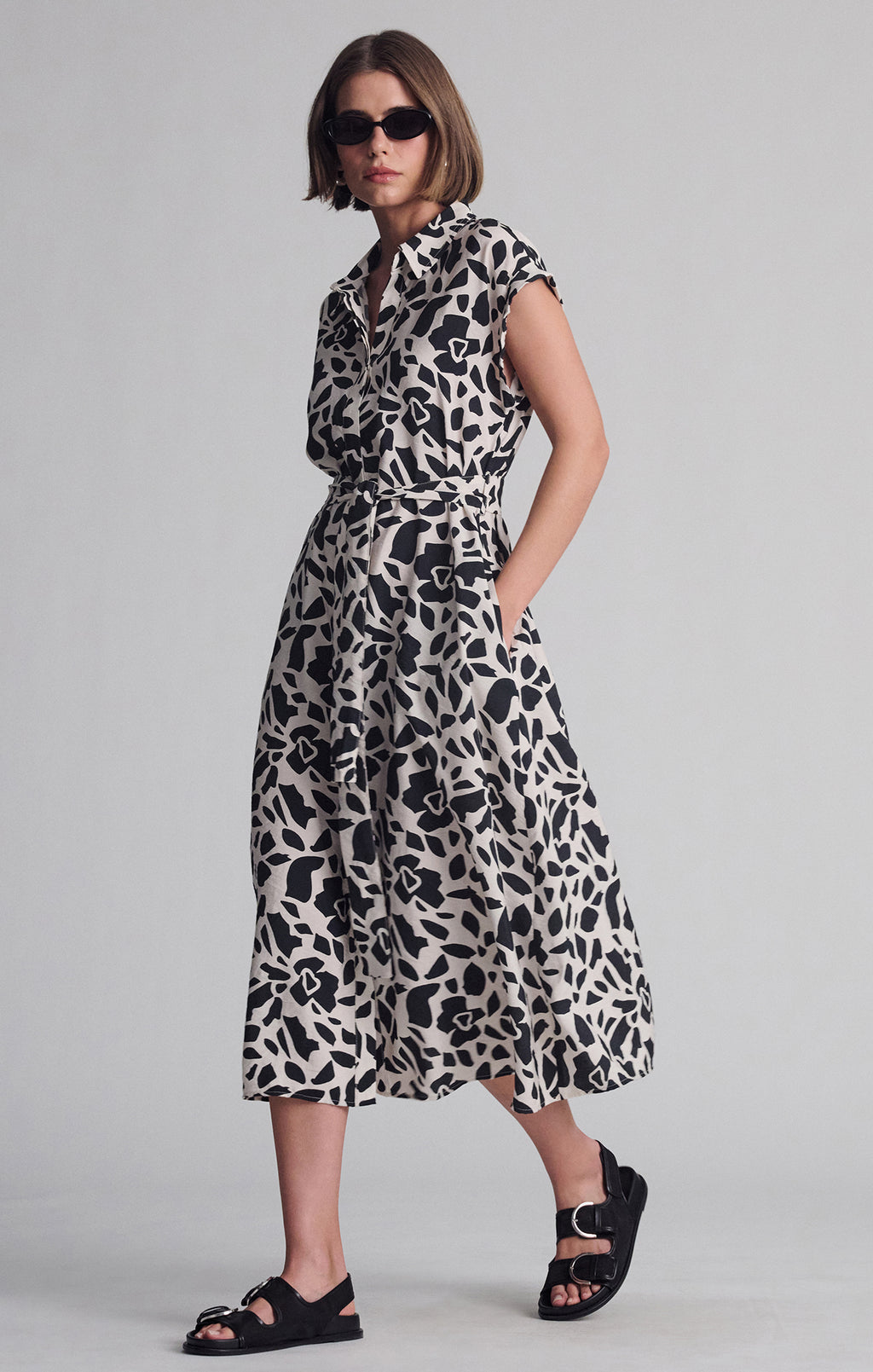 TIE-WAIST LONG SHIRTDRESS IN GEO PRINT - Mavi Jeans