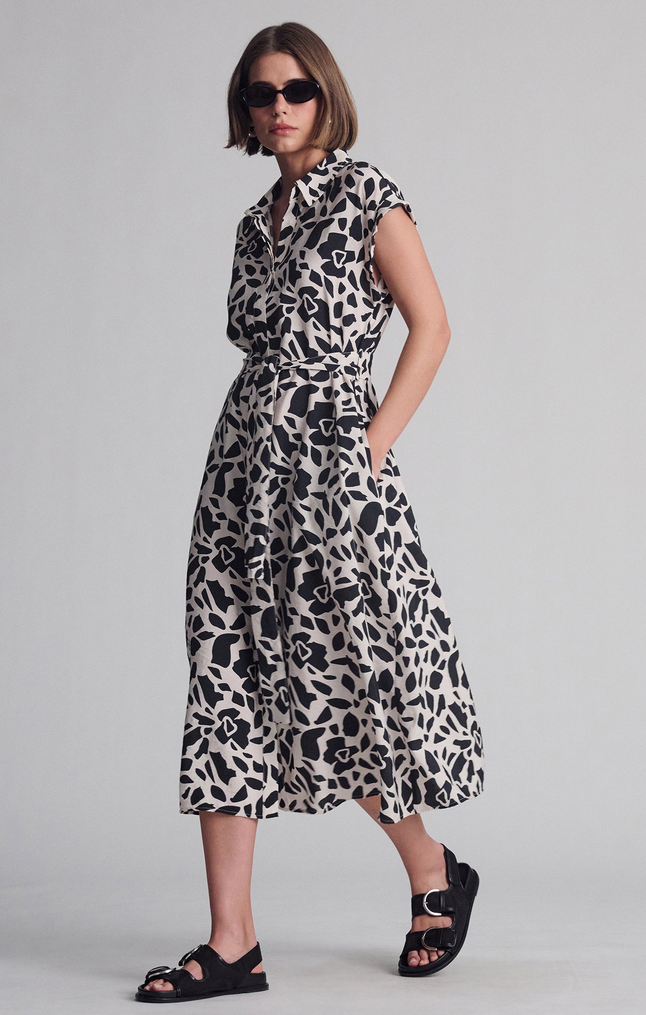 TIE-WAIST LONG SHIRTDRESS IN GEO PRINT - Mavi Jeans
