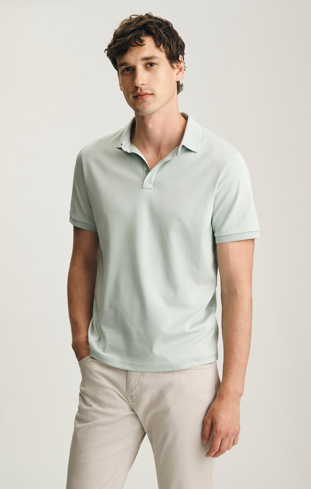 INTERLOCK POLO T-SHIRT IN AQUA GRAY - Mavi Jeans