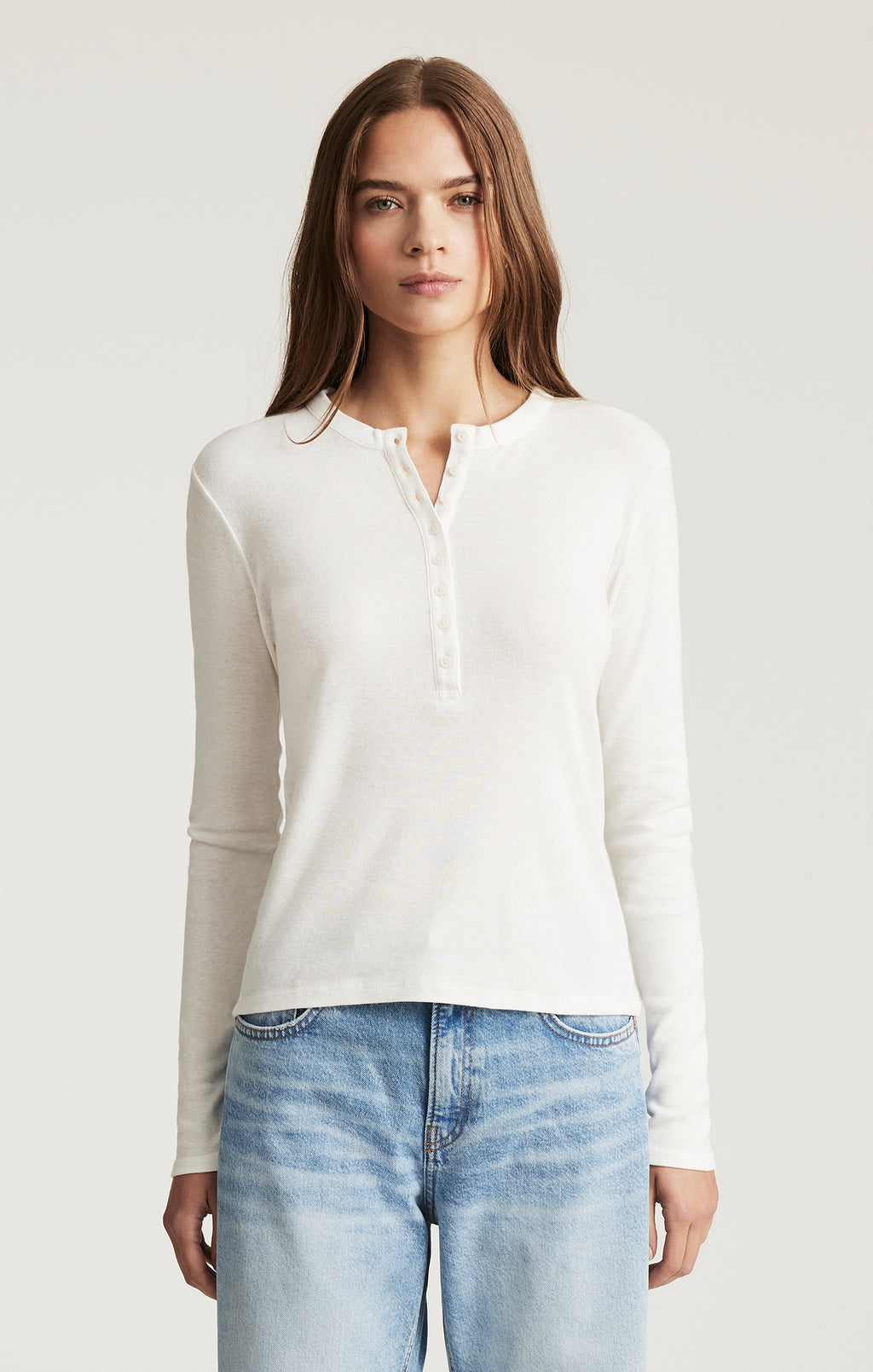HENLEY LONG SLEEVE T-SHIRT IN ANTIQUE WHITE