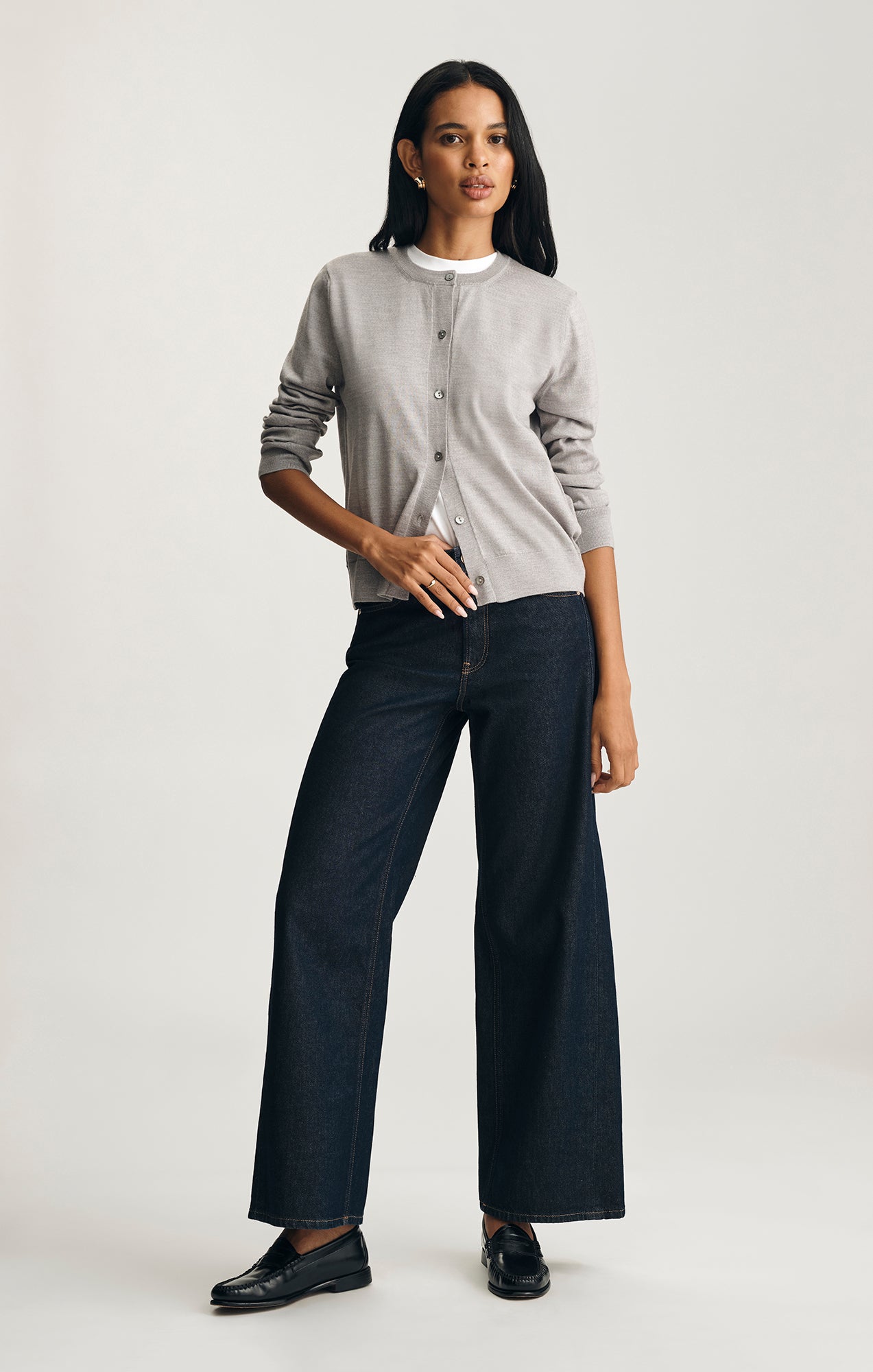 Mavi Women's Edition Merino Wool Cardigan In Light Grey Melange