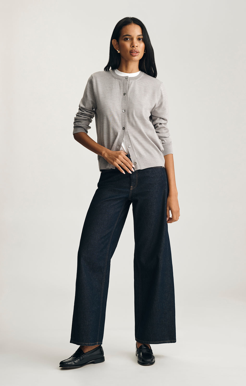 EDITION WOOL CARDIGAN IN LIGHT GREY MELANGE