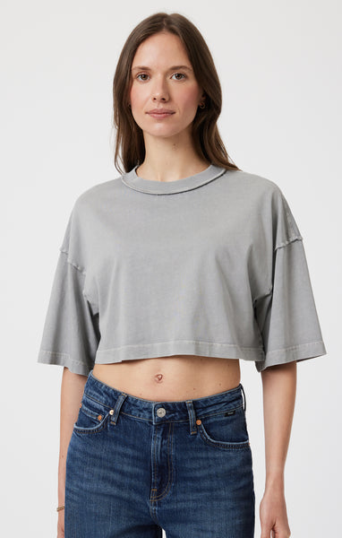 Mavi Women's Drop Shoulder Cropped T-Shirt In Monument