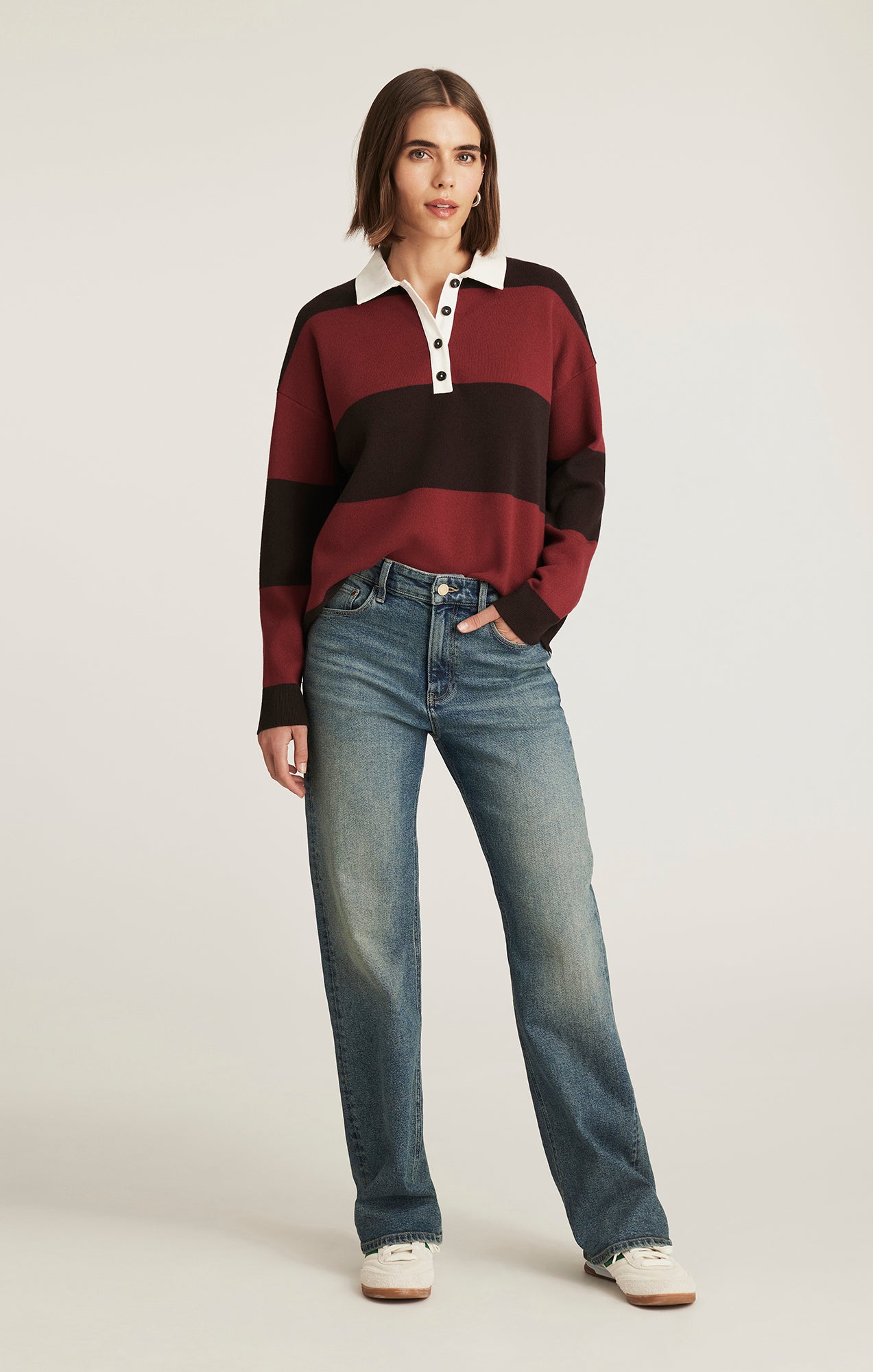 RUGBY POLO SWEATER IN MERLOT STRIPE - Mavi Jeans