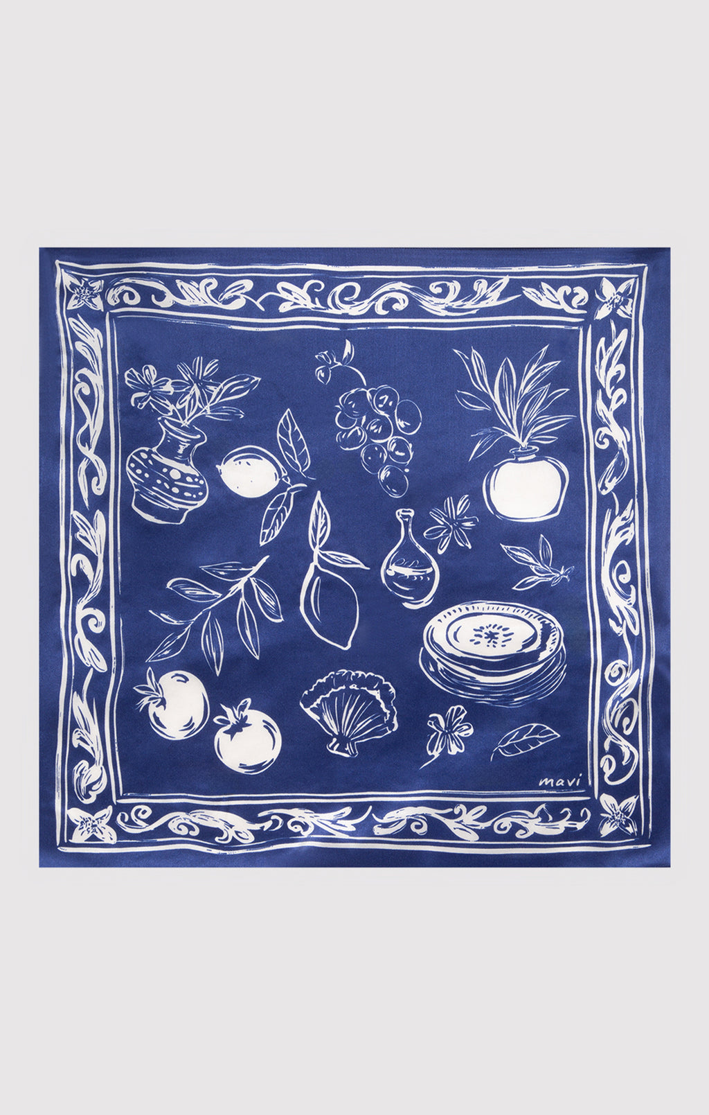 SMALL SILK PICNIC BANDANA IN NAVY BLUE - Mavi Jeans