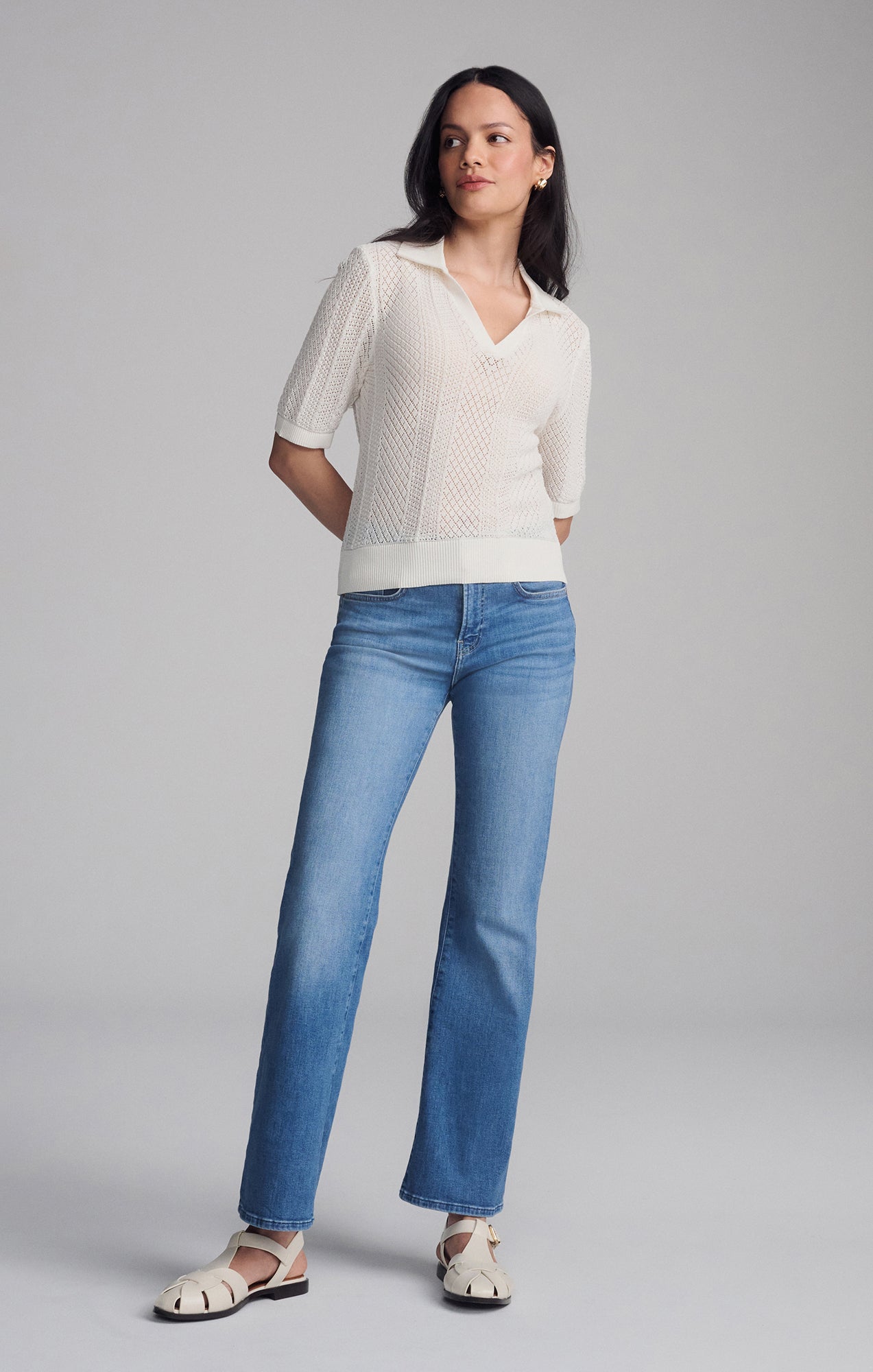 KNIT POLO SWEATER IN ANTIQUE WHITE - Mavi Jeans