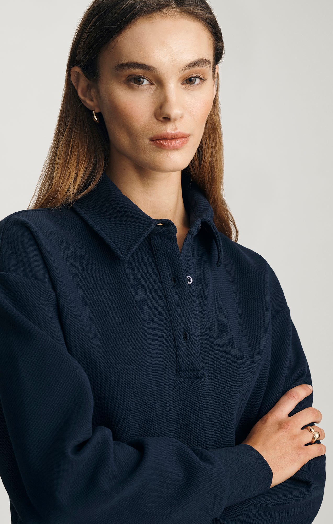 Mavi Women's Pique Polo Sweatshirt In Black Iris – Mavi Jeans