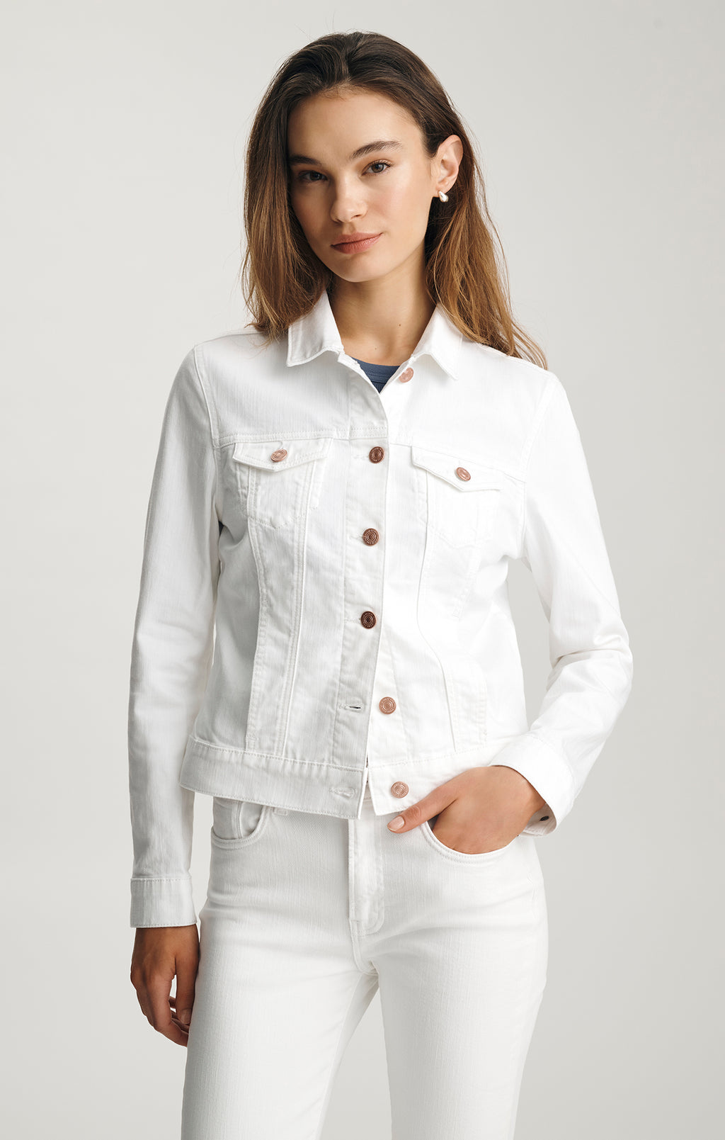 SAMANTHA DENIM JACKET IN WHITE FLEX BLUE