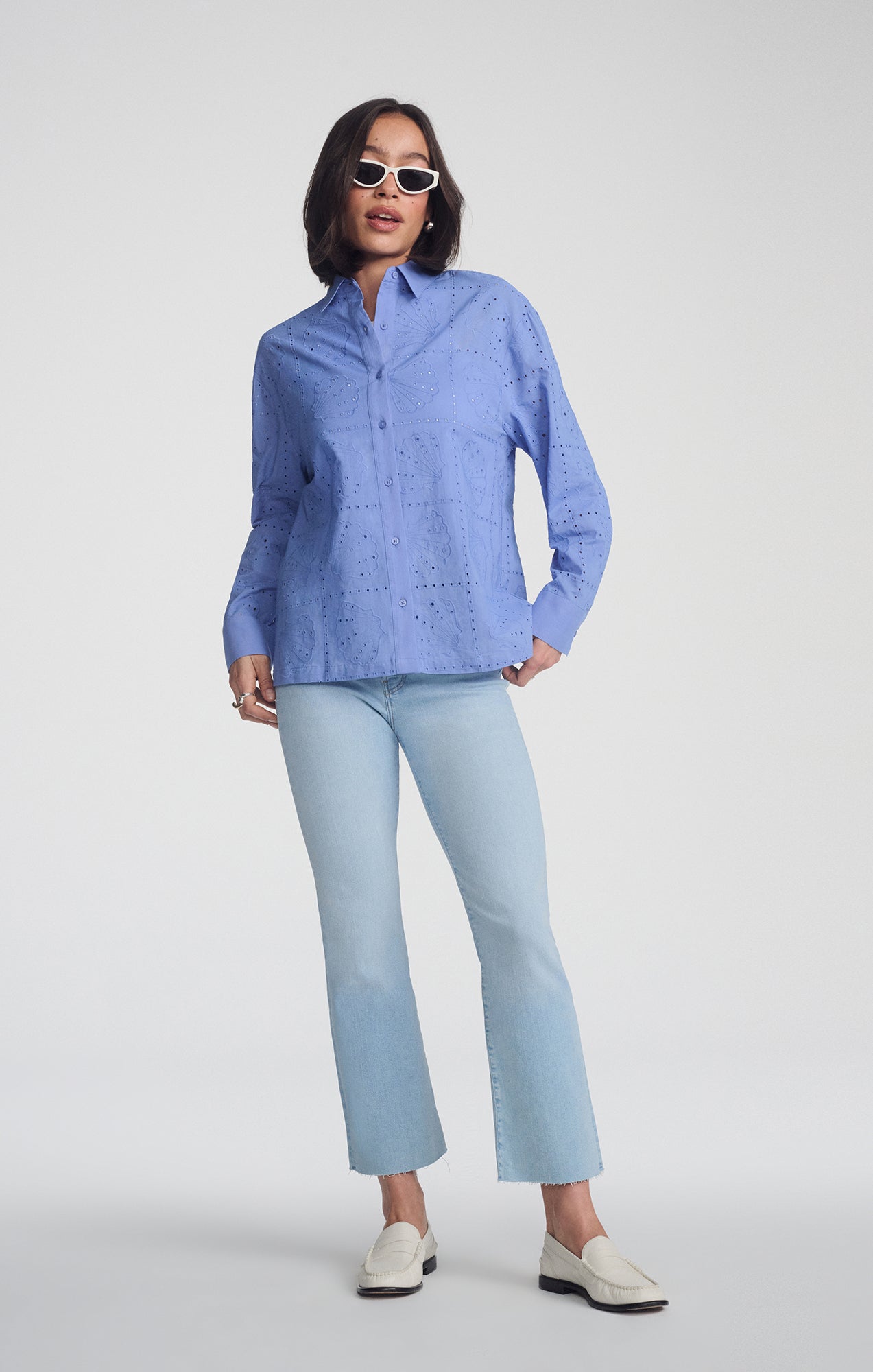 EYELET BUTTON-UP SHIRT IN PERSIAN JEWEL - Mavi Jeans