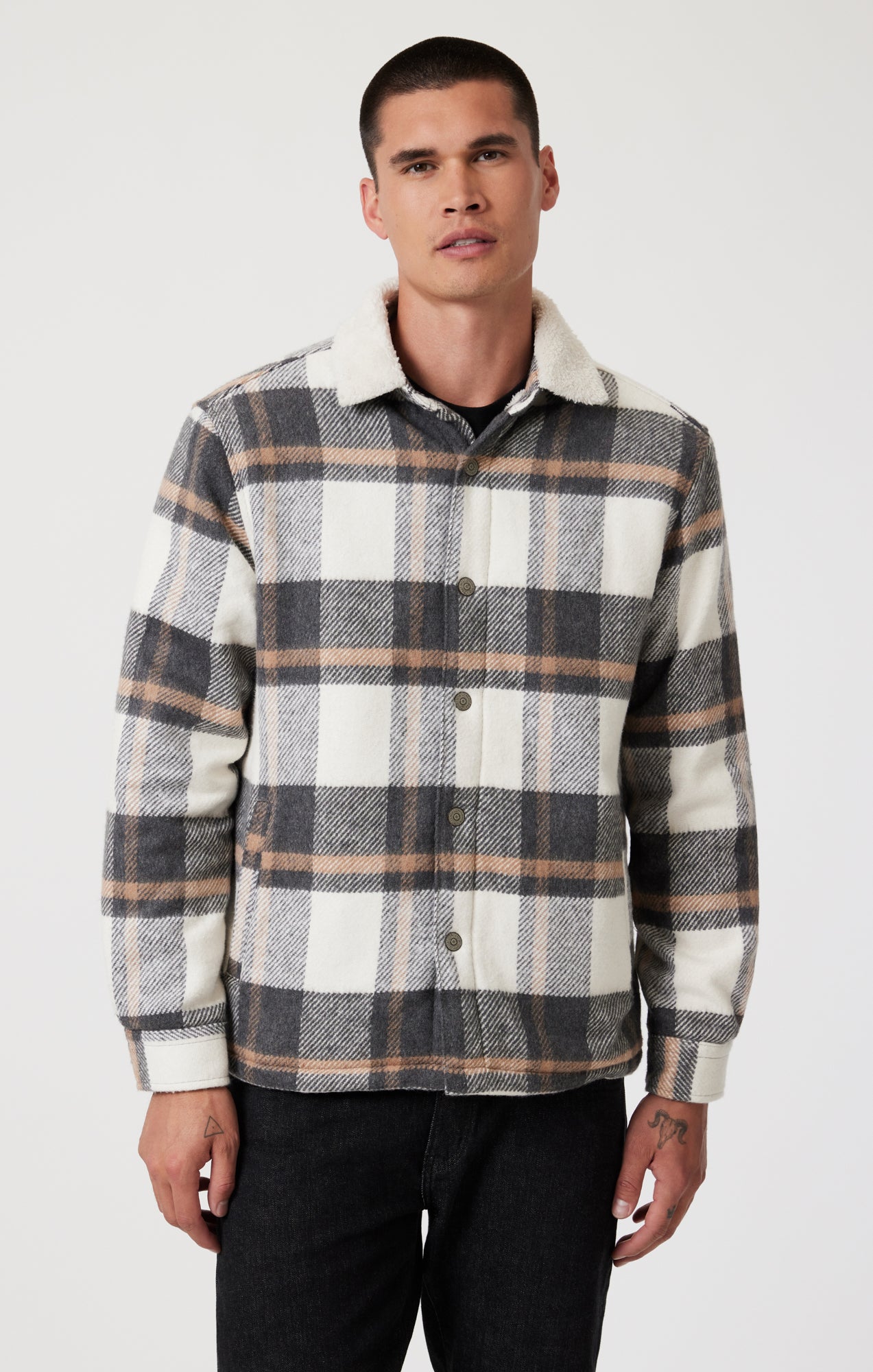 PLAID SHACKET IN GRAY CHECK - Mavi Jeans