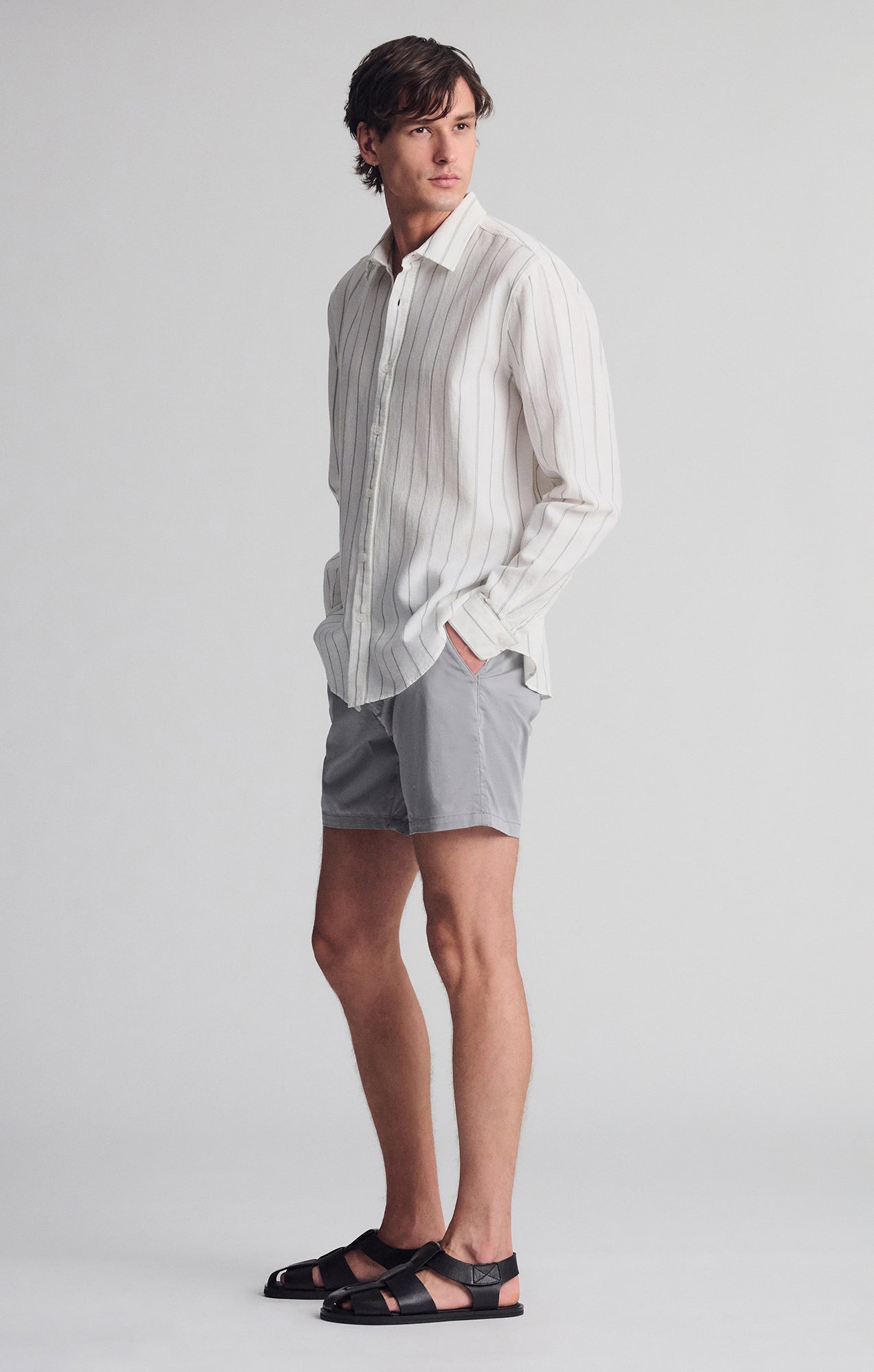 STRIPED LONG SLEEVE BUTTON-UP SHIRT IN AGAVE GREEN - Mavi Jeans