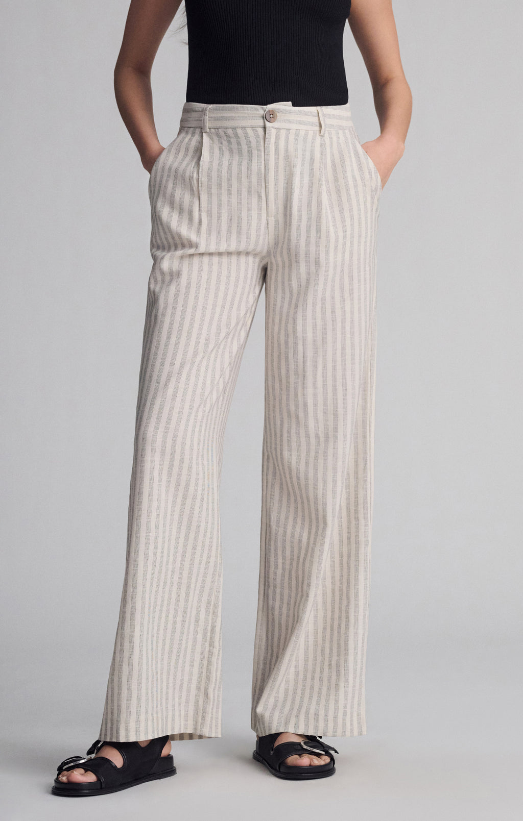 WOVEN BUTTON PANTS IN BLACK STRIPE - Mavi Jeans