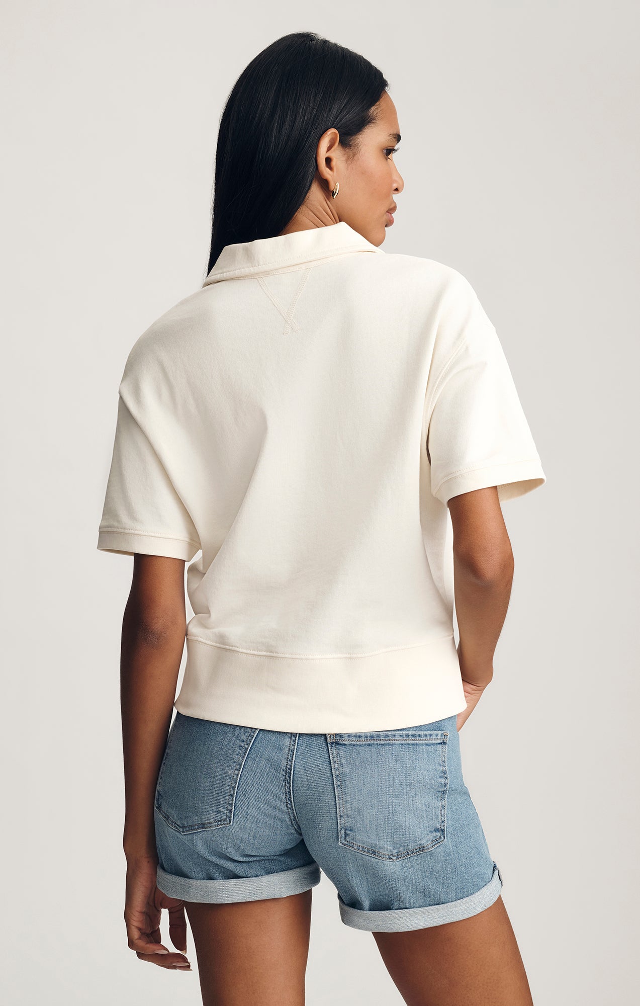 HALF ZIP SHORT SLEEVE SWEATSHIRT IN WHISPER WHITE