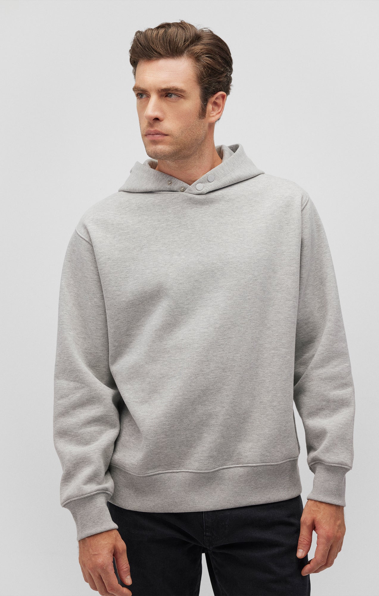 SNAP-BUTTON HOODIE IN LIGHT GREY MELANGE - Mavi Jeans