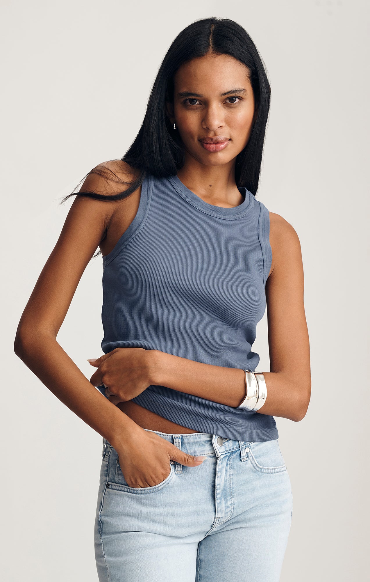 SCOOP NECK TANK TOP IN BLUE INDIGO - Mavi Jeans