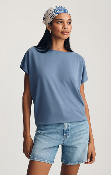 Mavi Women's Luxe Touch Tencel™ Boat Neck T-Shirt In Bijou Blue