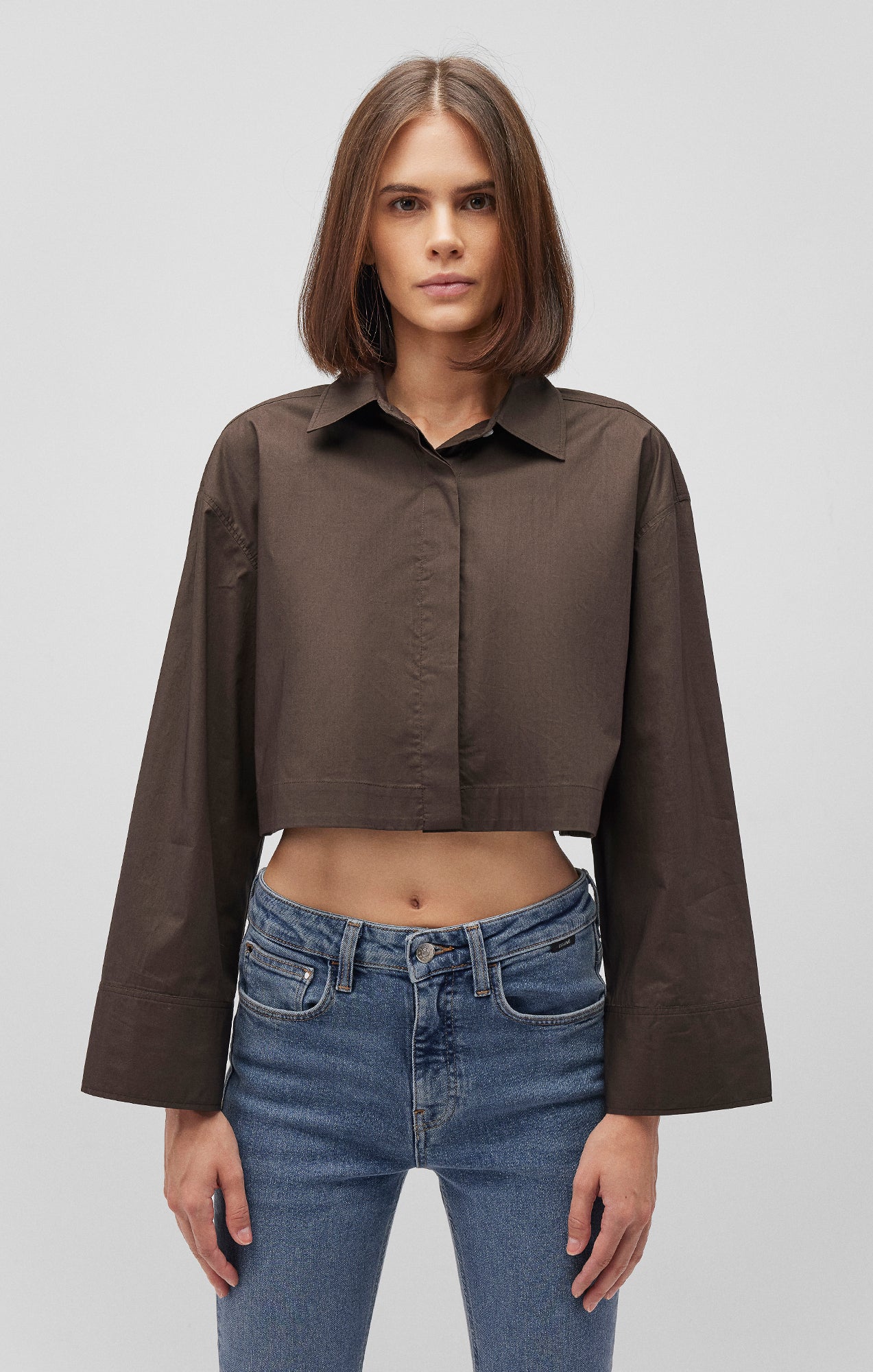 BELL SLEEVE CROPPED SHIRT IN FOREST NIGHT - Mavi Jeans