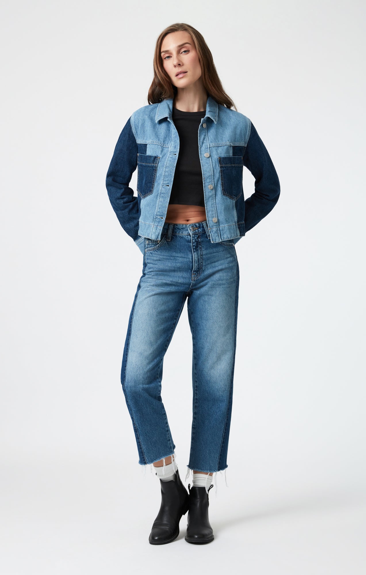 TANYA DENIM JACKET IN MIX BLUE BLOCKING - Mavi Jeans