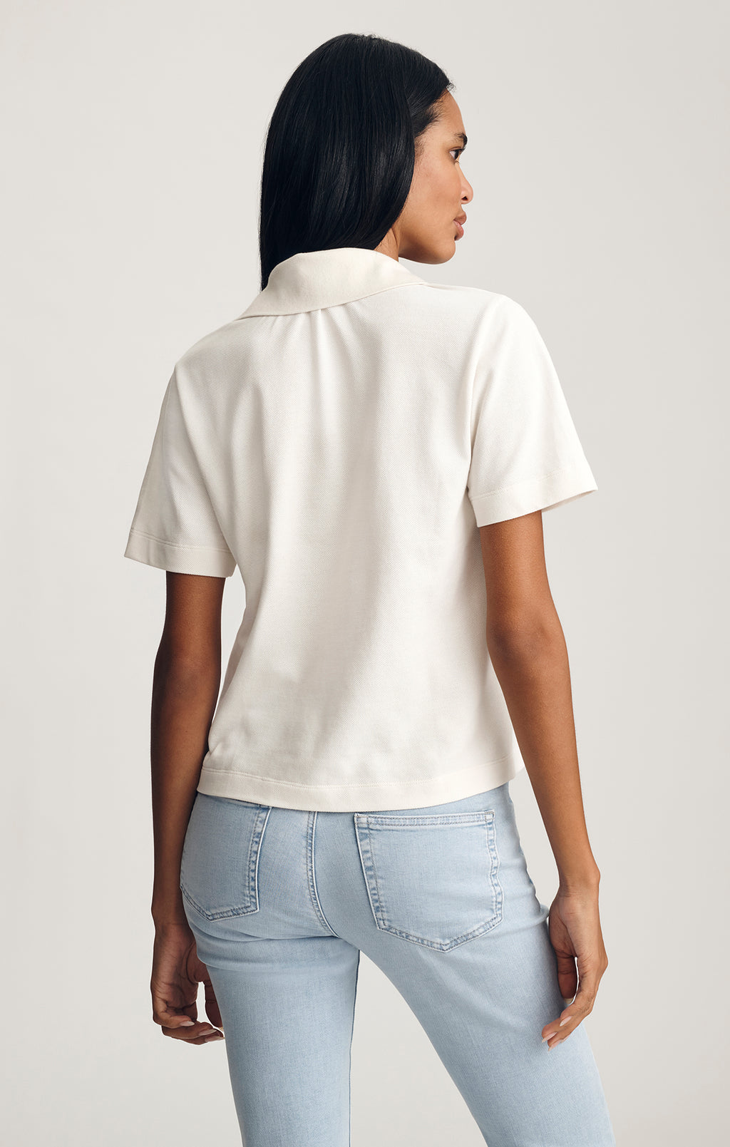 CROPPED POLO T-SHIRT IN COCONUT MILK - Mavi Jeans