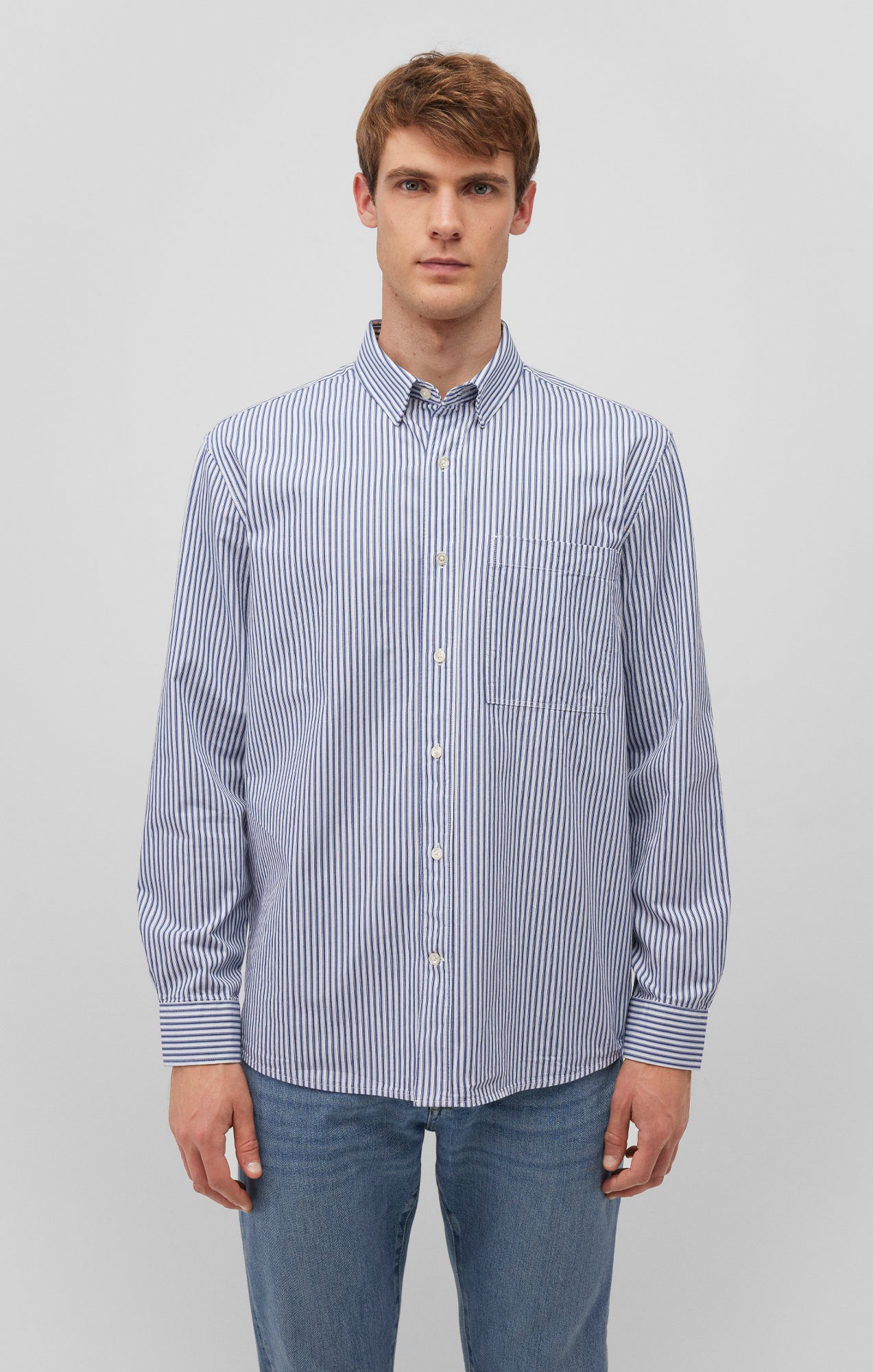 STRIPED BUTTON-UP LONG SLEEVE SHIRT IN TRUE BLUE - Mavi Jeans