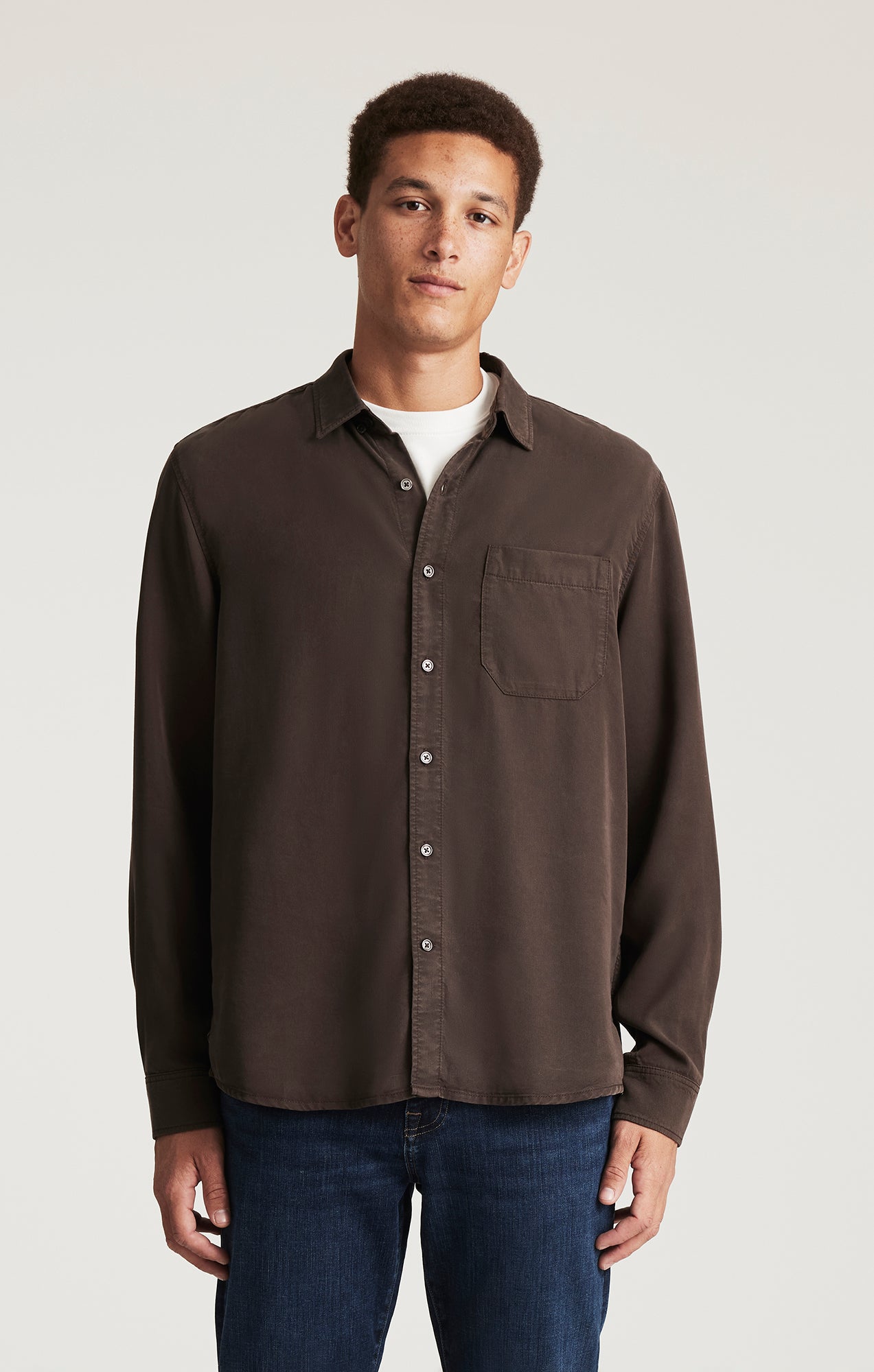 TENCEL™ LONG SLEEVE BUTTON-UP SHIRT IN AFTER DARK - Mavi Jeans