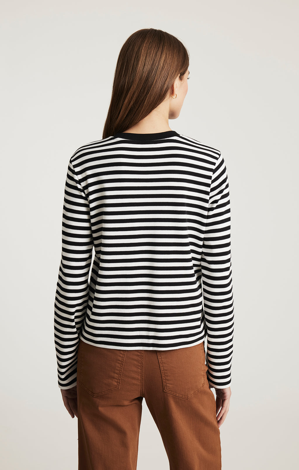 ONE POCKET LONG SLEEVE T-SHIRT IN BLACK WHITE STRIPE