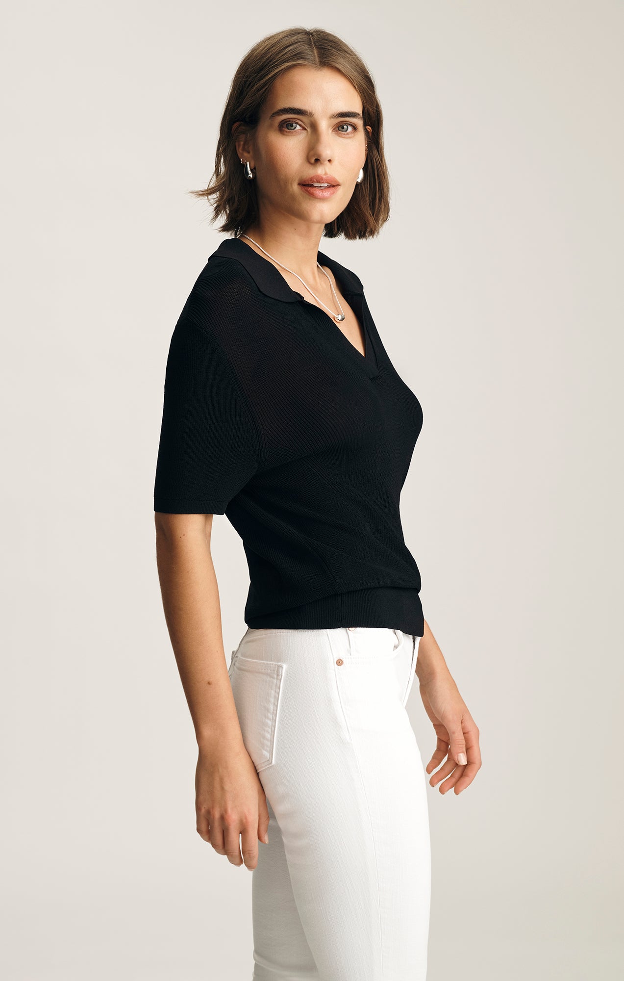 SHORT SLEEVE POLO SWEATER IN BLACK - Mavi Jeans