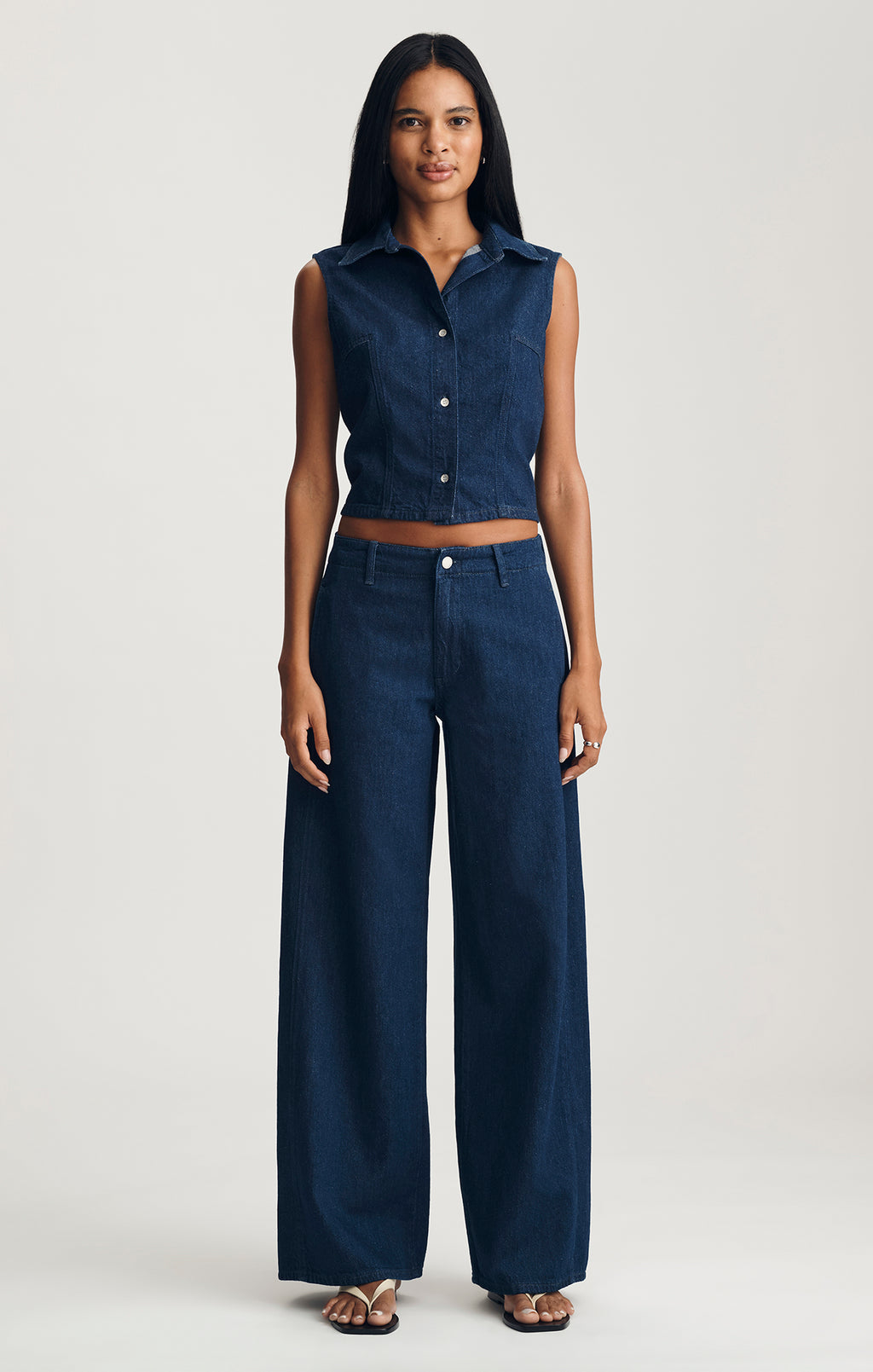 SIENA CHINO WIDE LEG IN DARK LINEN DENIM