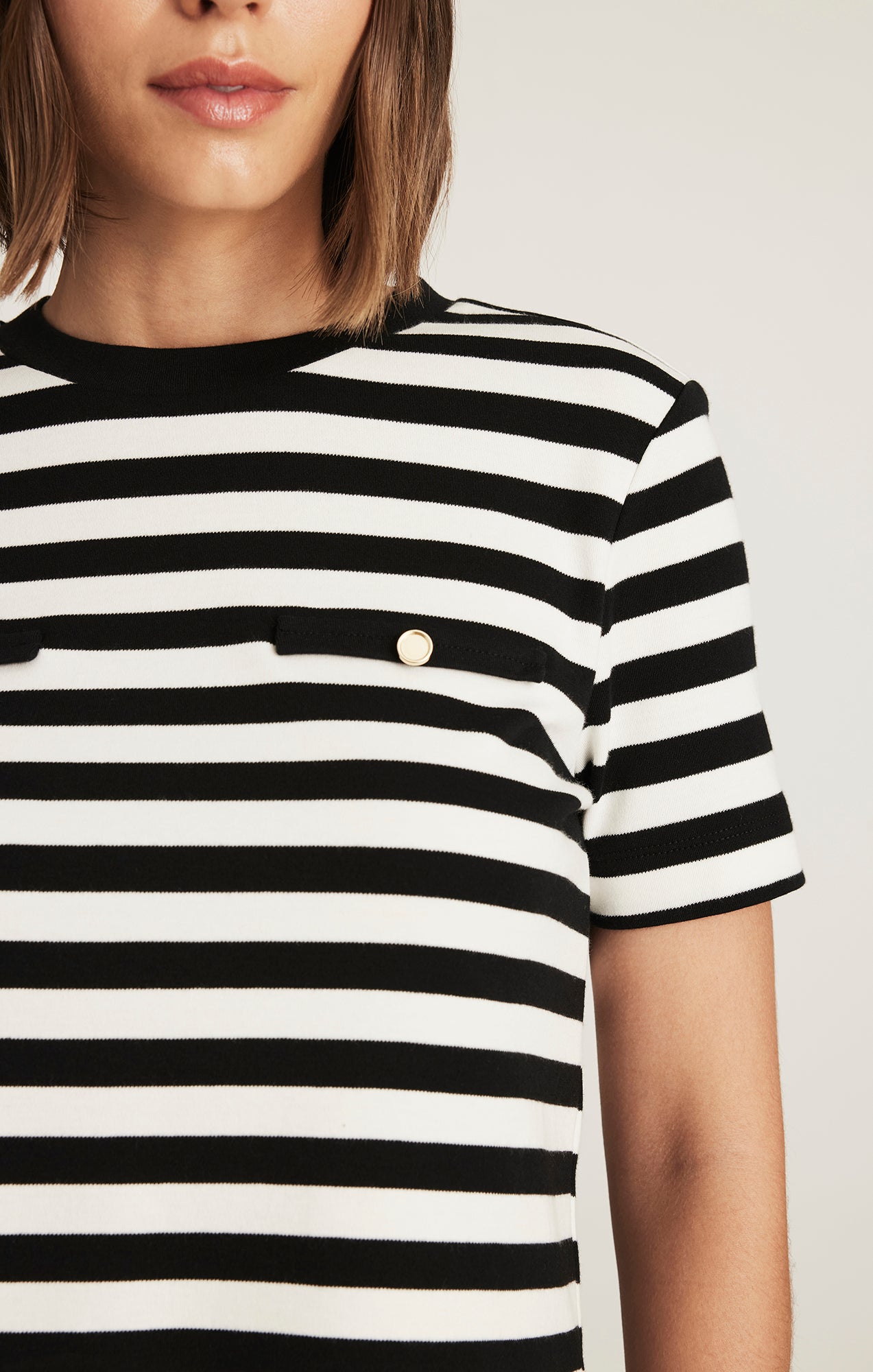EDITION DOUBLE WELT POCKET T-SHIRT IN BLACK STRIPE - Mavi Jeans