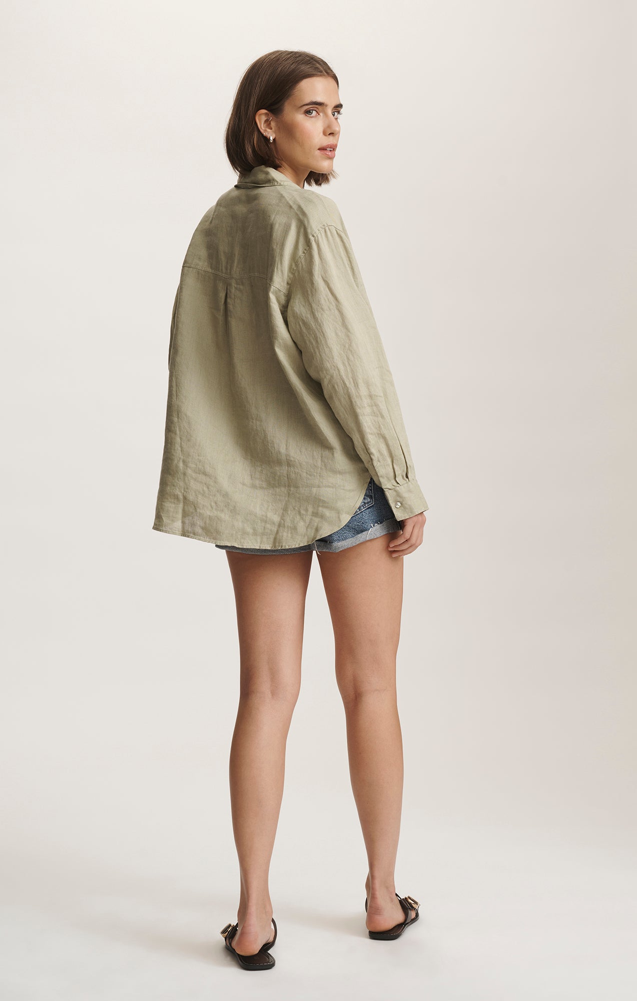 LINEN BUTTON-UP SHIRT IN ELM - Mavi Jeans