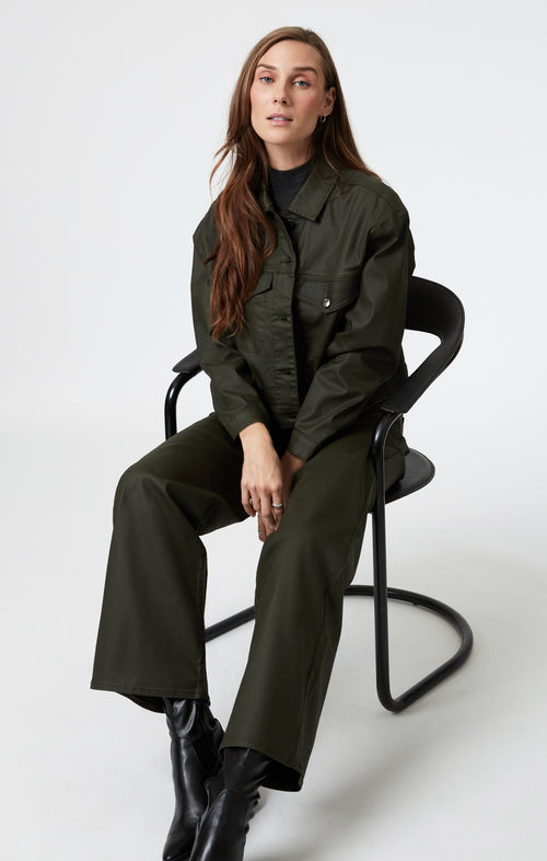 ALENA WIDE LEG IN DARK OLIVE COATED - Mavi Jeans