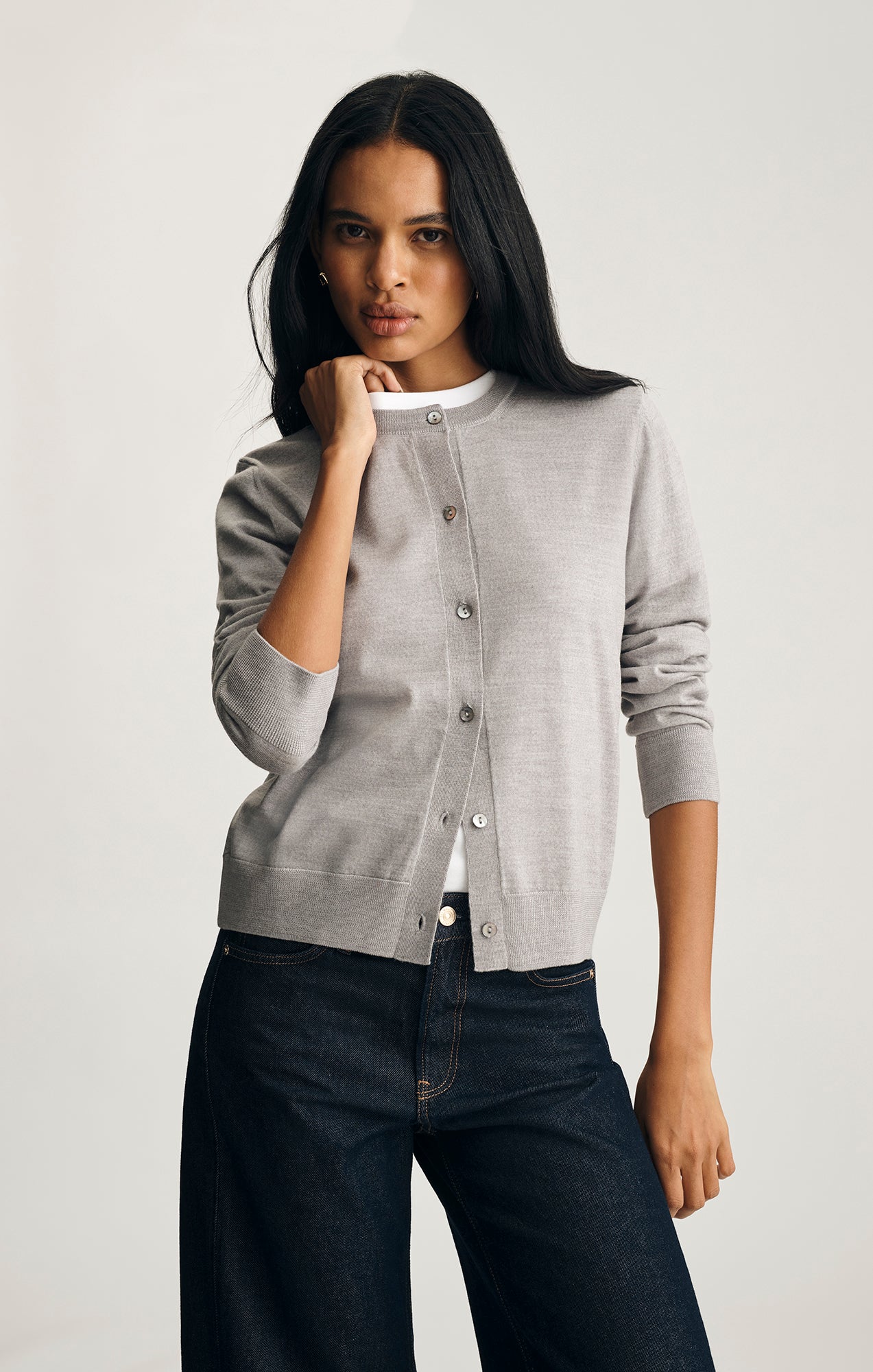 EDITION WOOL CARDIGAN IN LIGHT GREY MELANGE