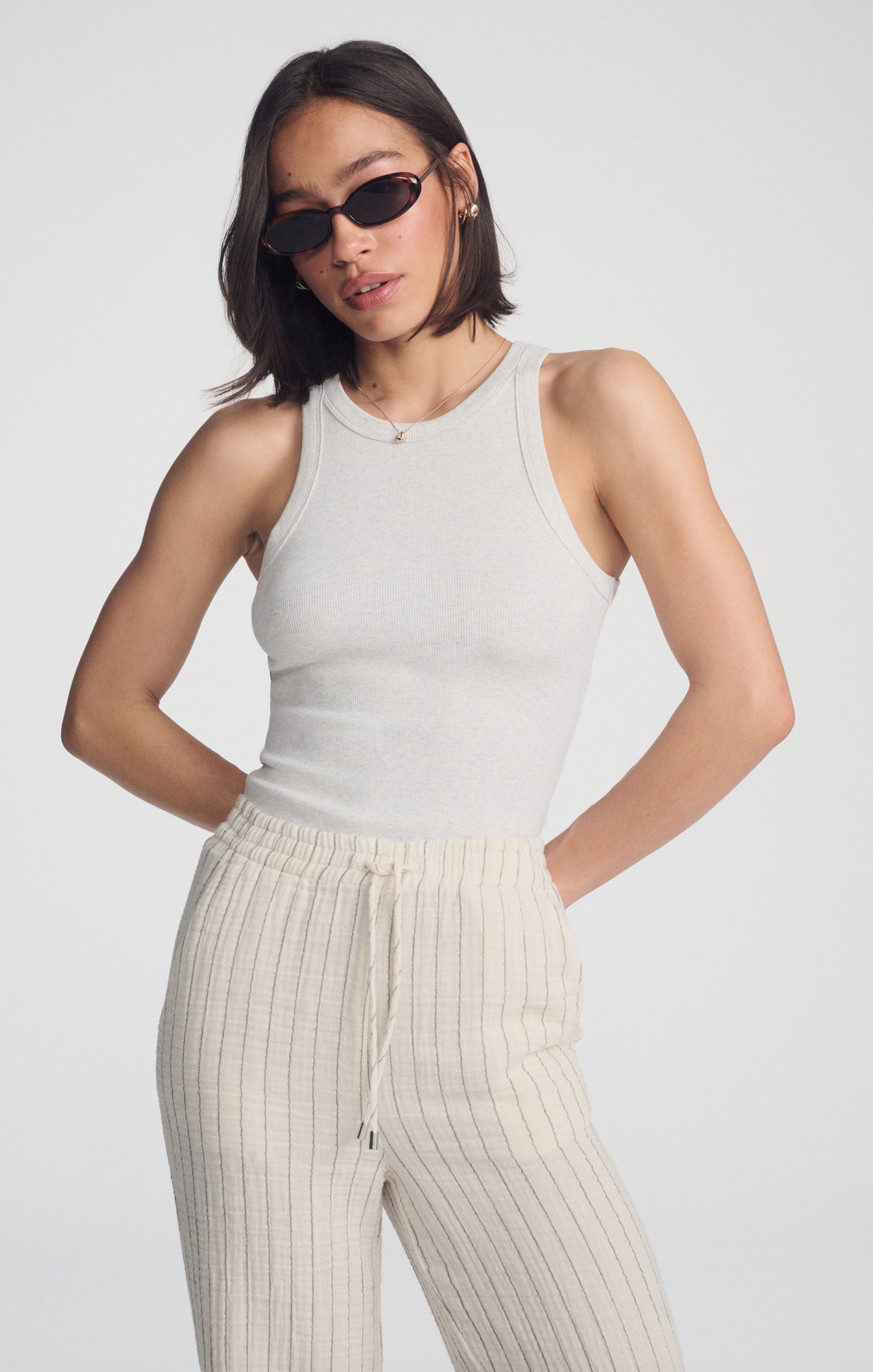 GAUZE PANTS IN GREY STRIPE - Mavi Jeans