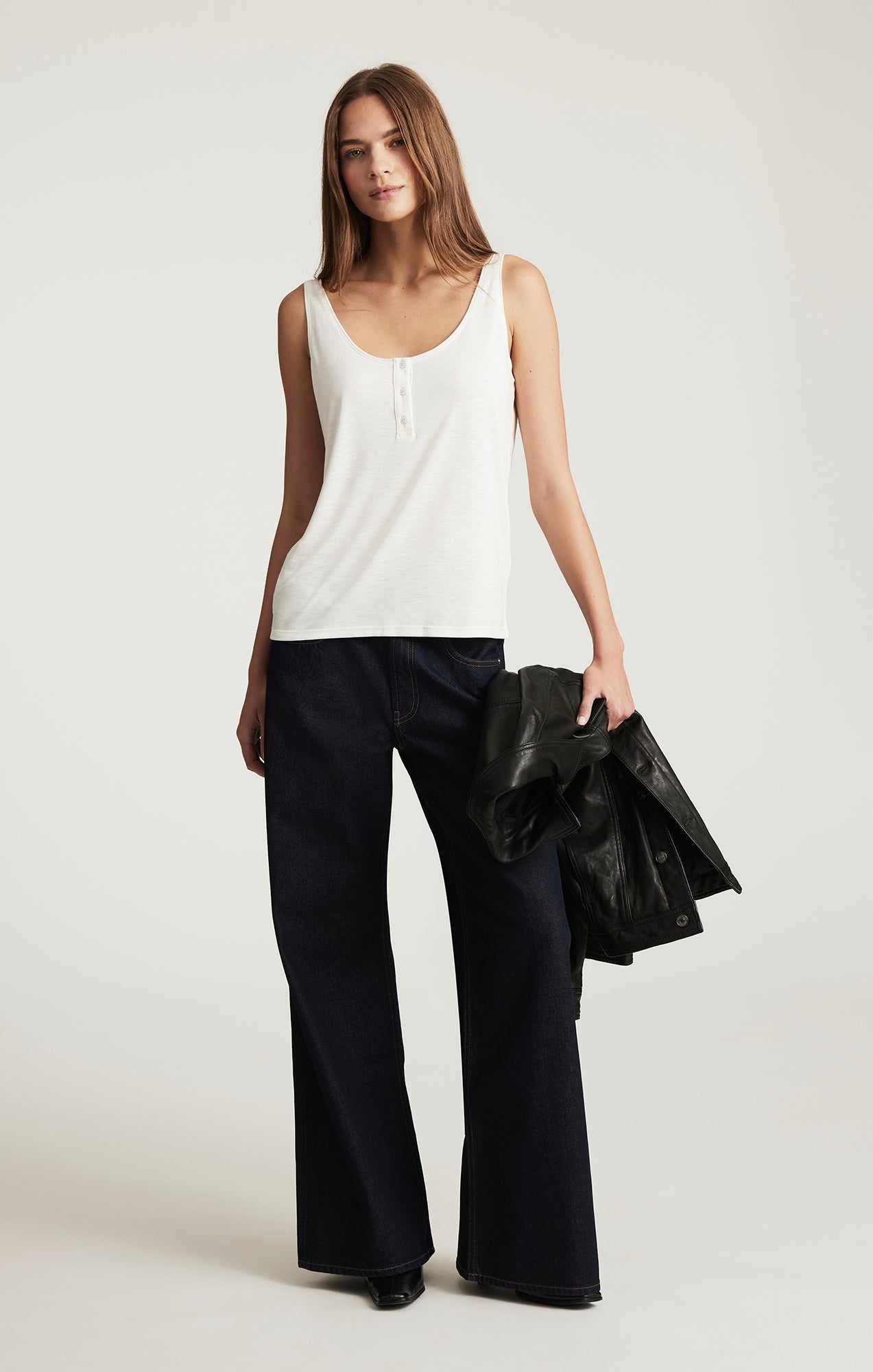 LUXE TOUCH TENCEL™ HENLEY TANK TOP IN ANTIQUE WHITE