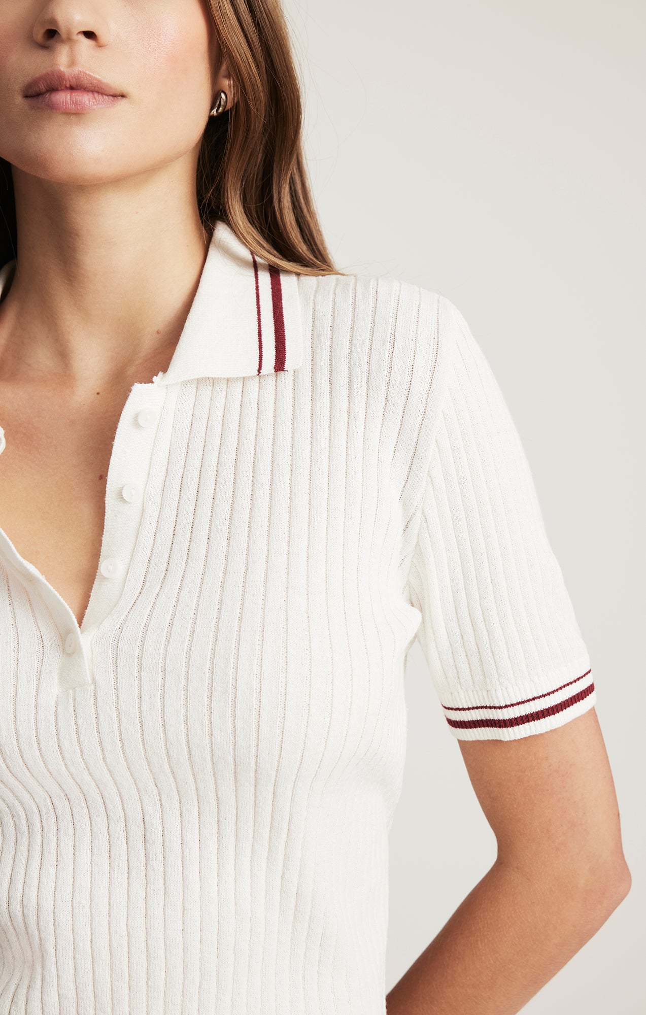 SHORT SLEEVE POLO SWEATER IN ANTIQUE WHITE