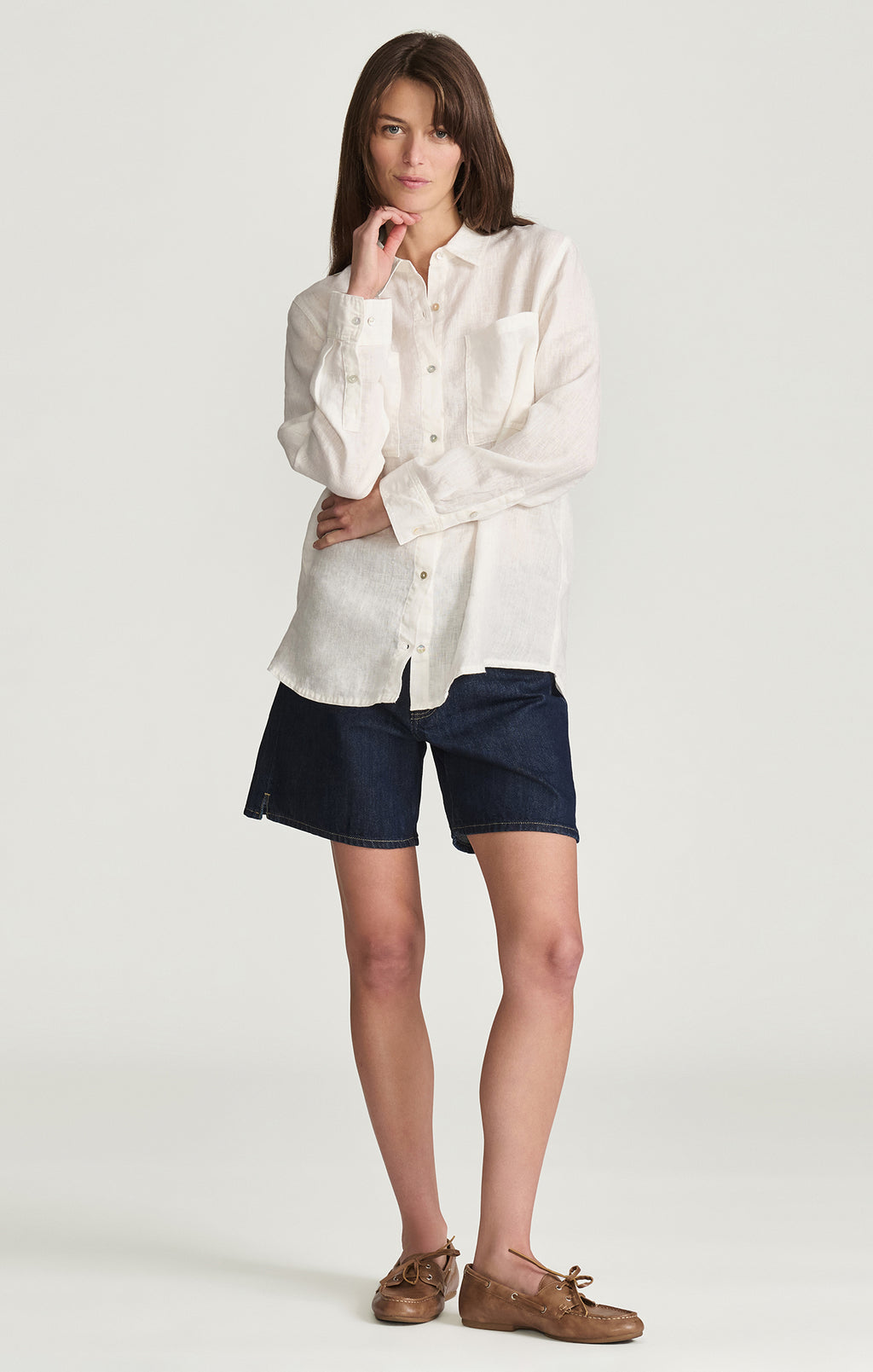 LINEN DOUBLE POCKET BUTTON-UP SHIRT IN ANTIQUE WHITE - Mavi Jeans