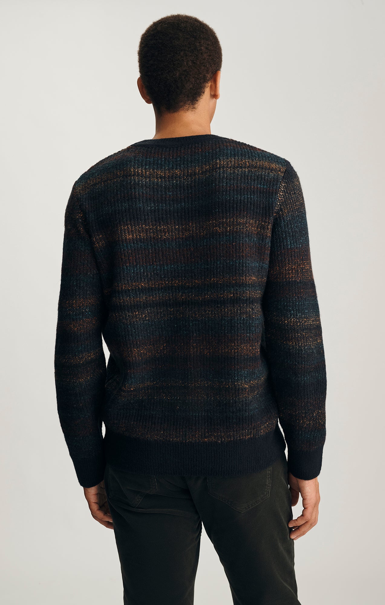 STRIPED CREW NECK SWEATER IN COPEN BLUE