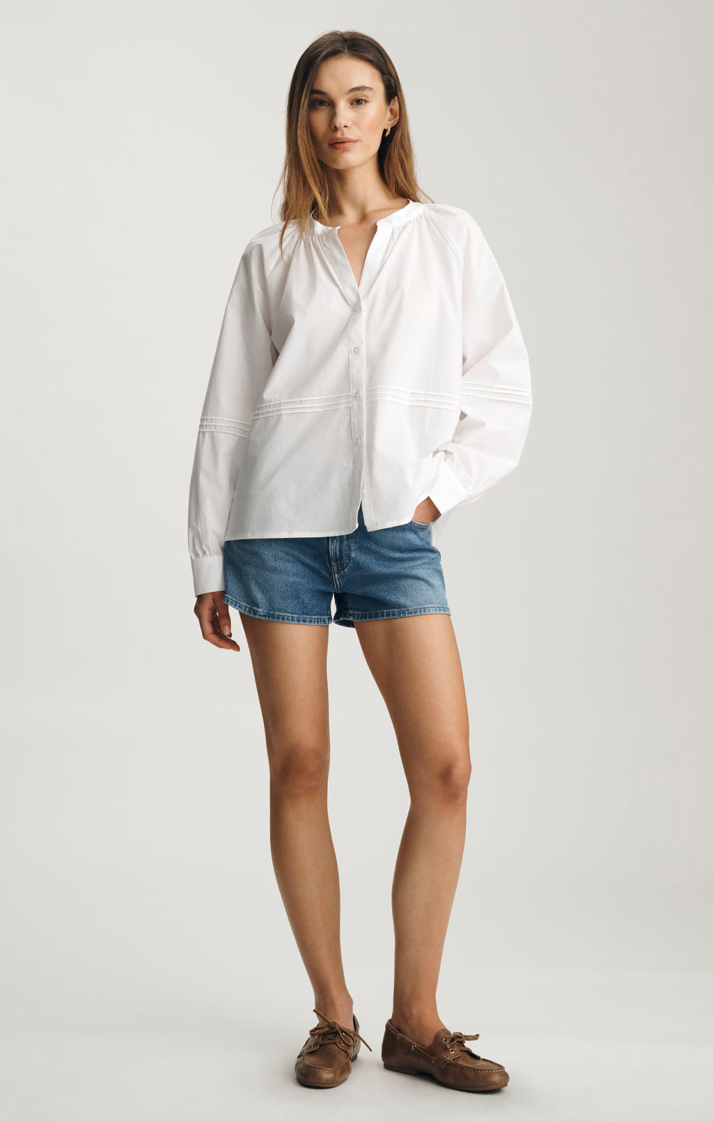 PINTUCK BALLOON SLEEVE SHIRT IN WHITE - Mavi Jeans
