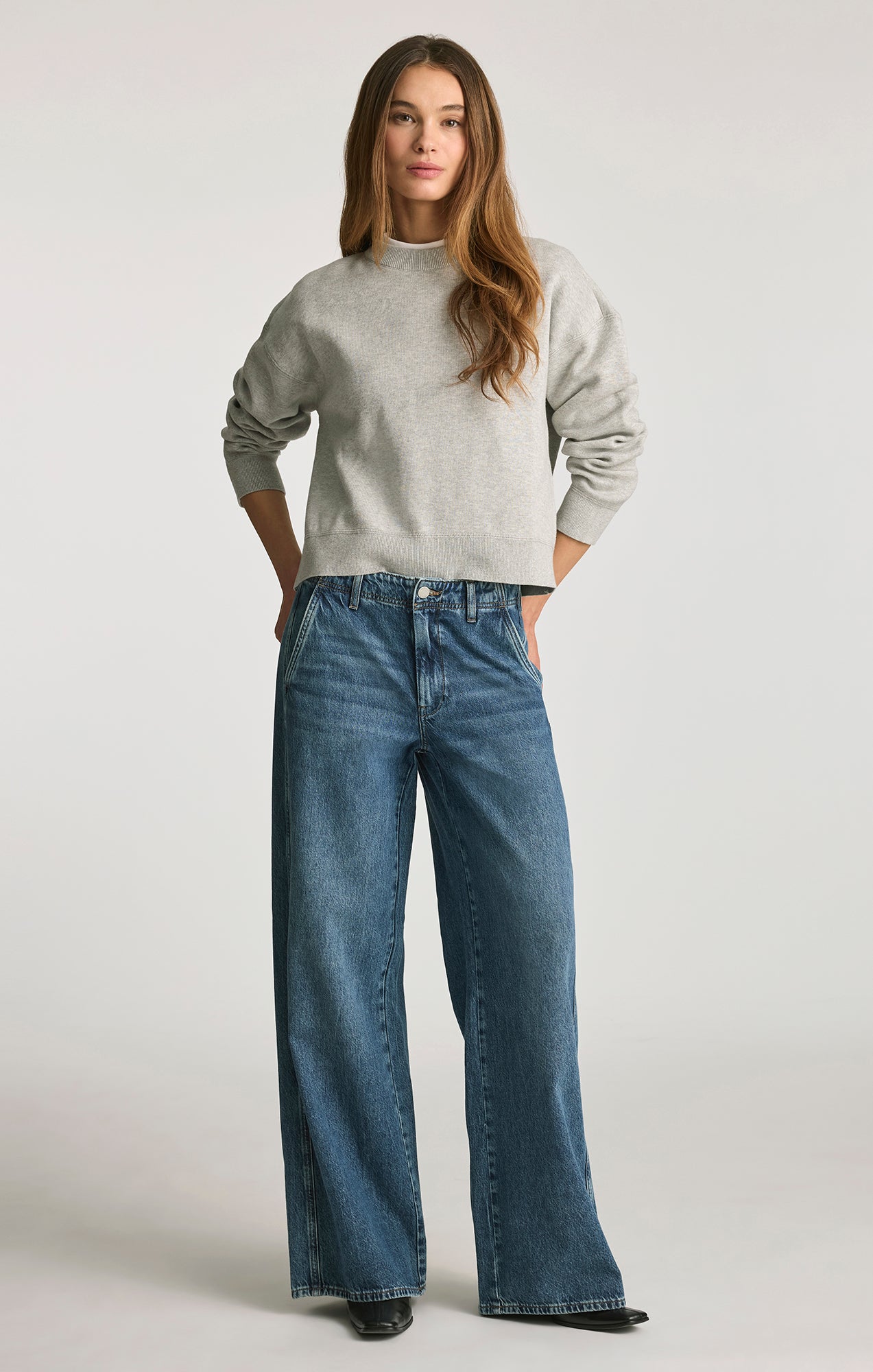 CREW NECK SWEATER IN LIGHT GREY MELANGE - Mavi Jeans