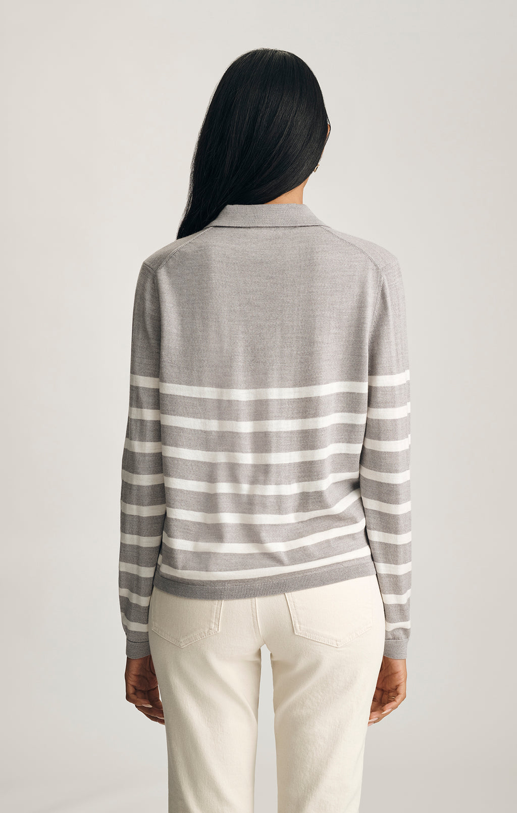 EDITION WOOL POLO SWEATER IN LIGHT GREY MELANGE STRIPE
