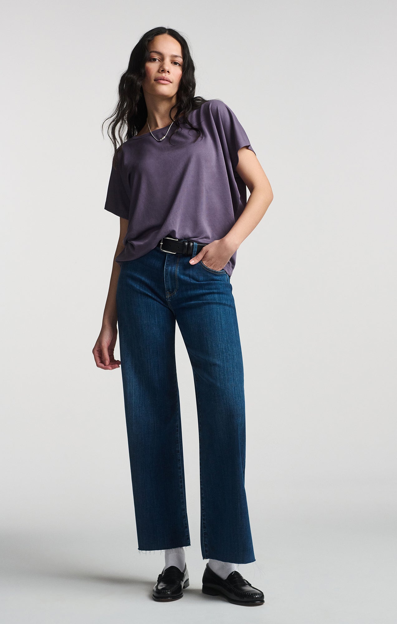 LUXE TOUCH TENCEL™ BOAT NECK T-SHIRT IN CADET - Mavi Jeans