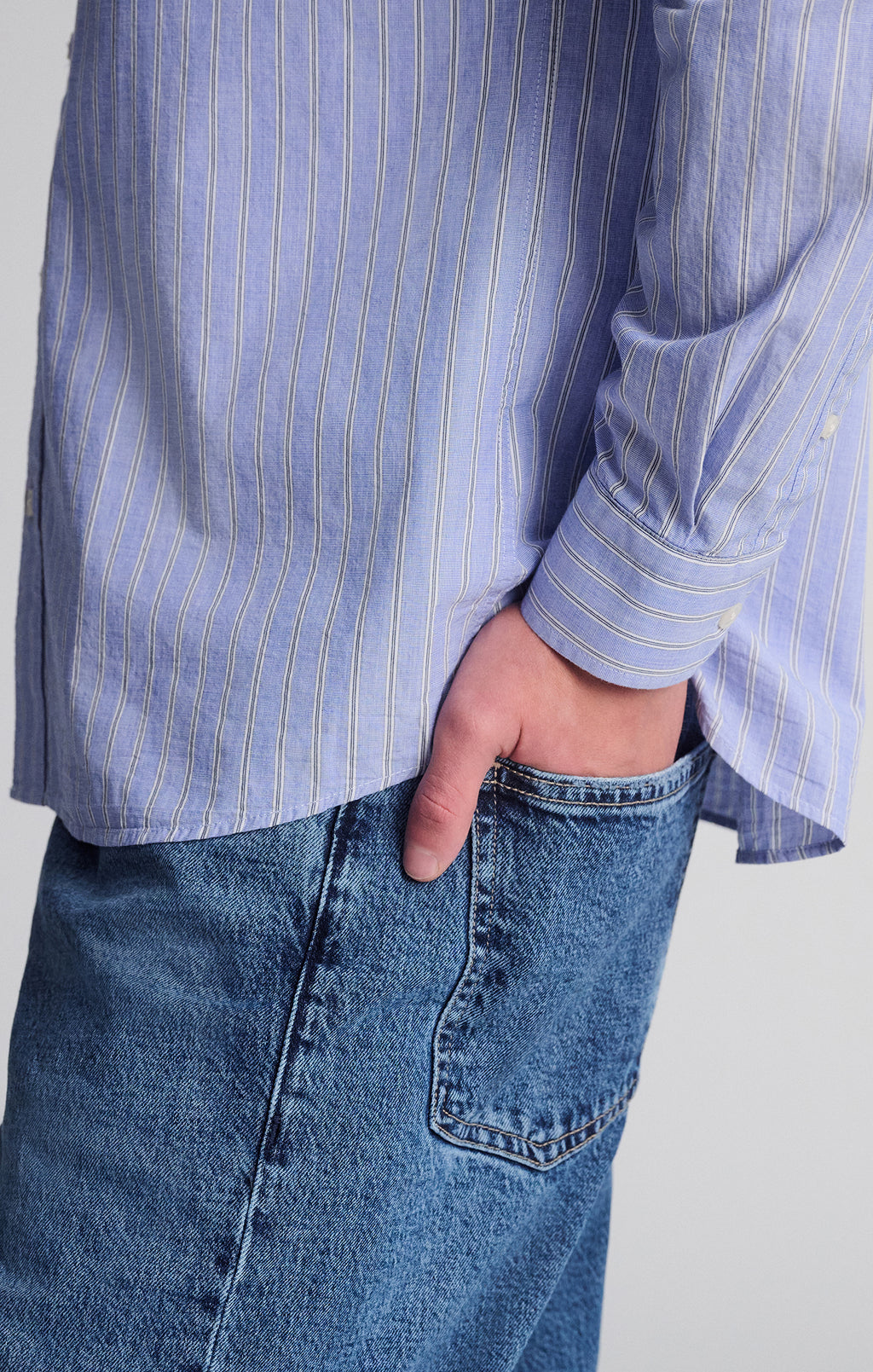 STRIPED LONG SLEEVE BUTTON-UP SHIRT IN HEATHER - Mavi Jeans