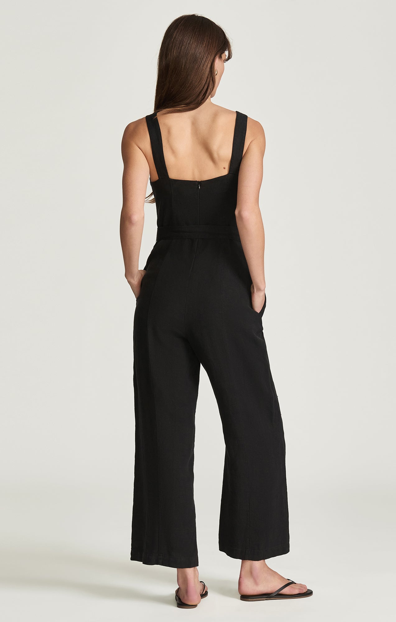 LINEN TIE-WAIST WIDE LEG JUMPSUIT IN BLACK - Mavi Jeans