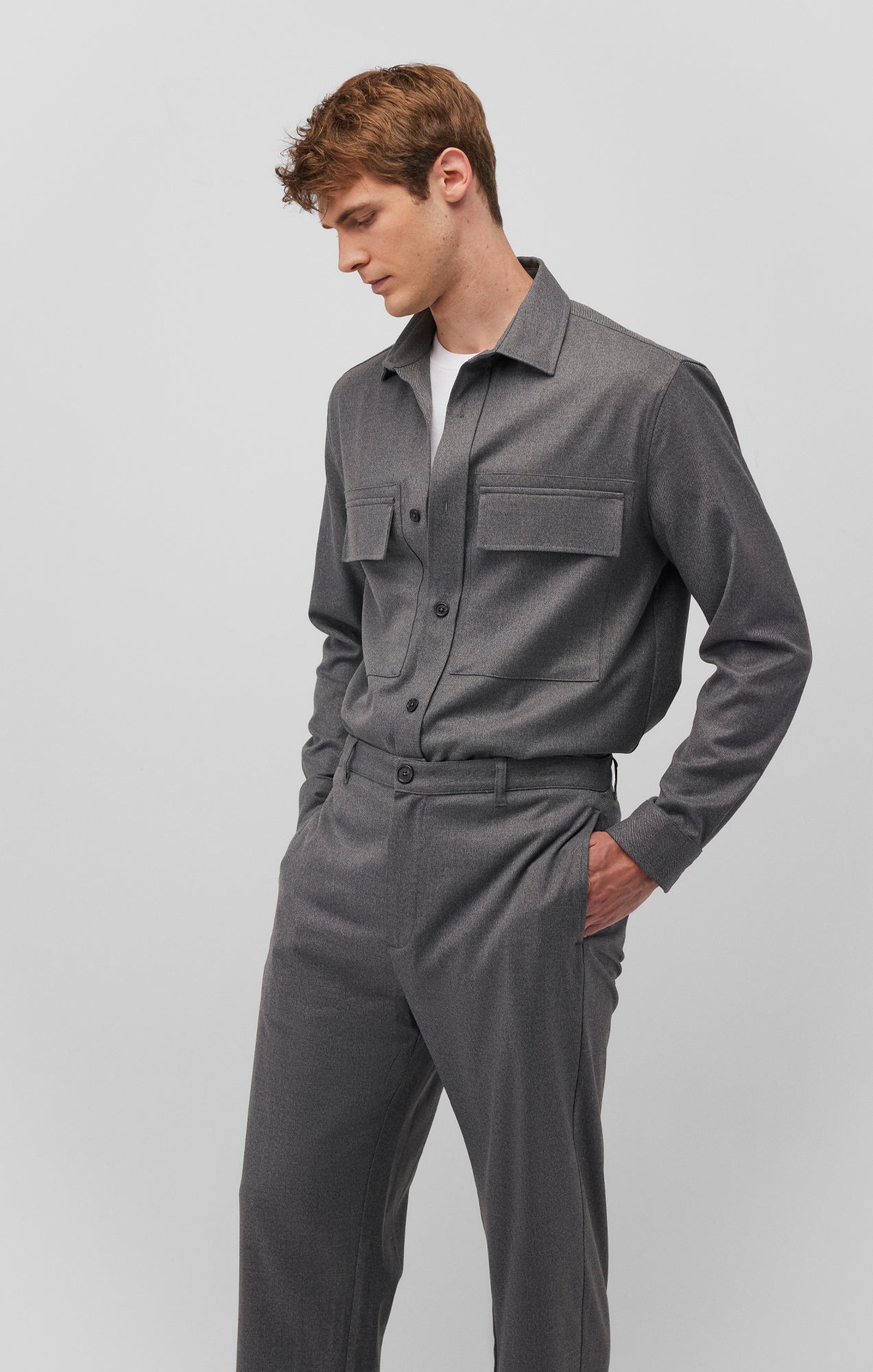 Mavi Men's Double Pocket Shirt In Dark Grey Melange